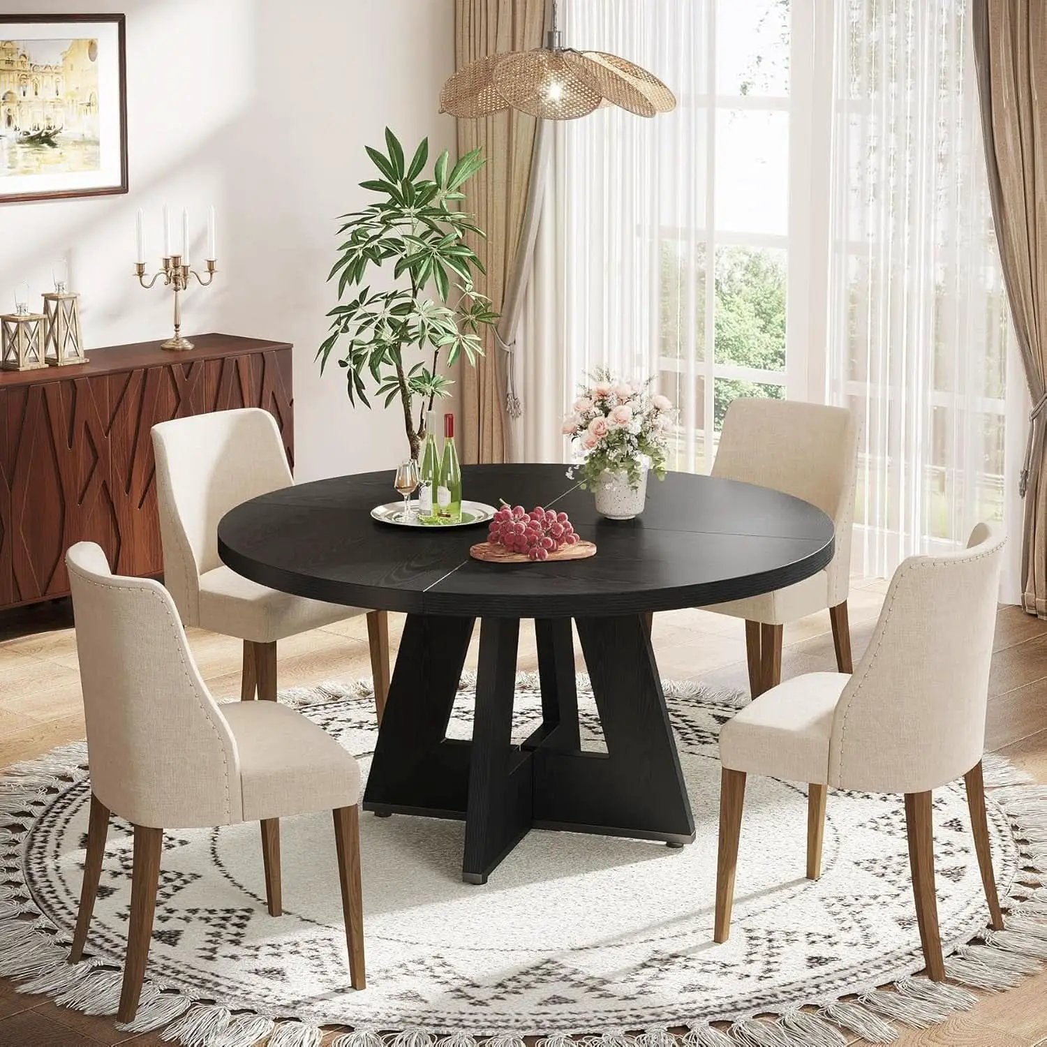 Farmhouse Round Dining Table 47 Inch Black For Four from PriceLows™