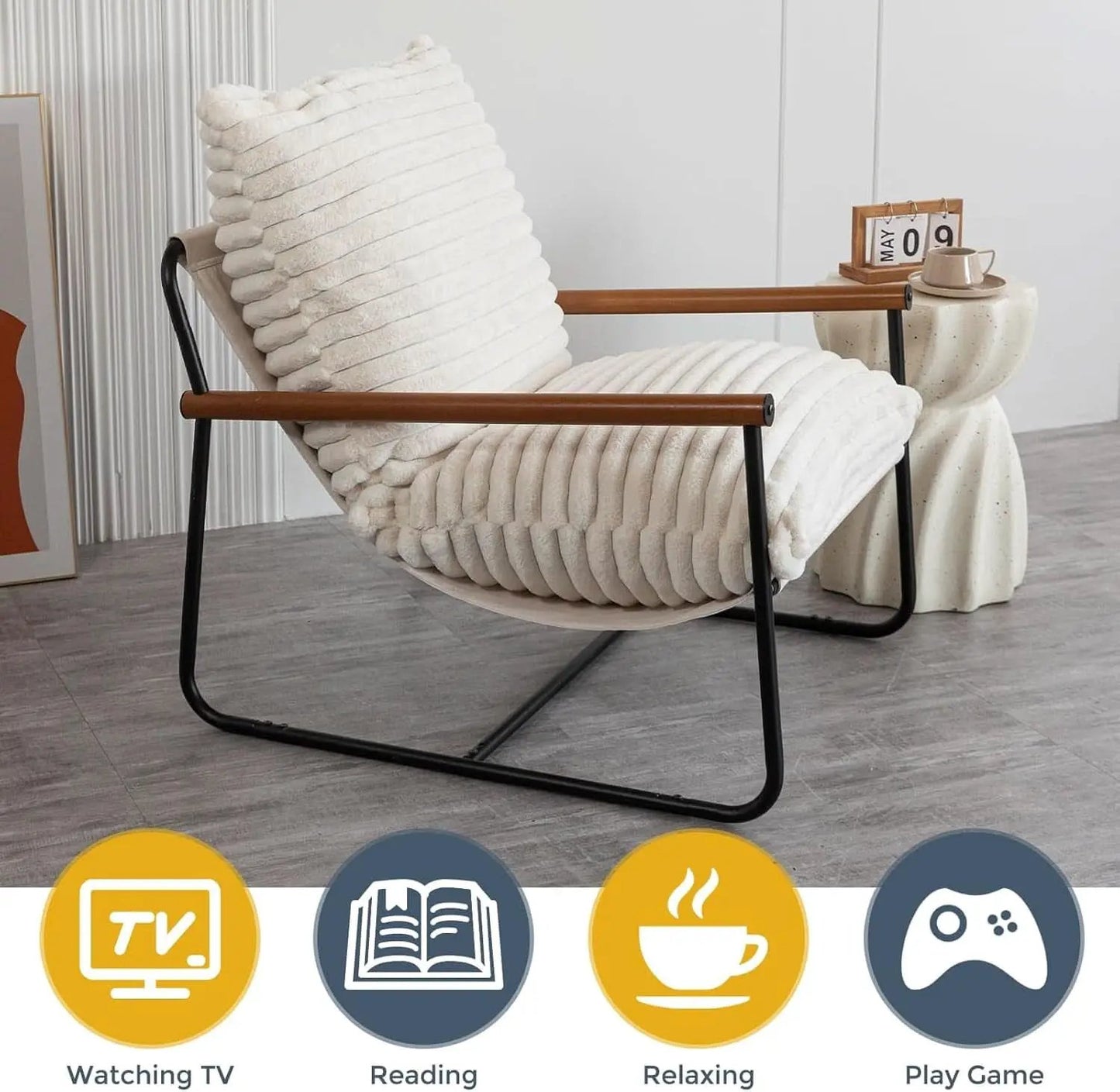 Boucle Sherpa Arm Chair Steel Frame Mid Century Modern from PriceLows™