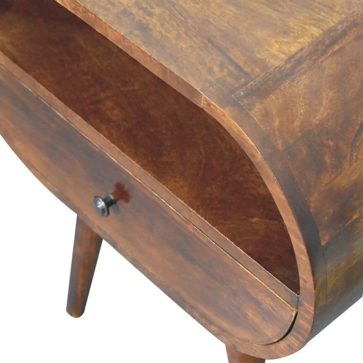 Large Chestnut Circular Bedside Accent Nightstand | 2 Pieces | Mango Wood | Bedroom