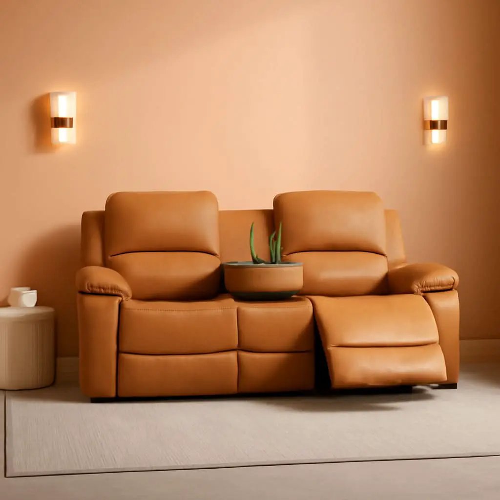 Leather Recliner Sofa Set With Drop Table Ginger 3Seater from PriceLows™