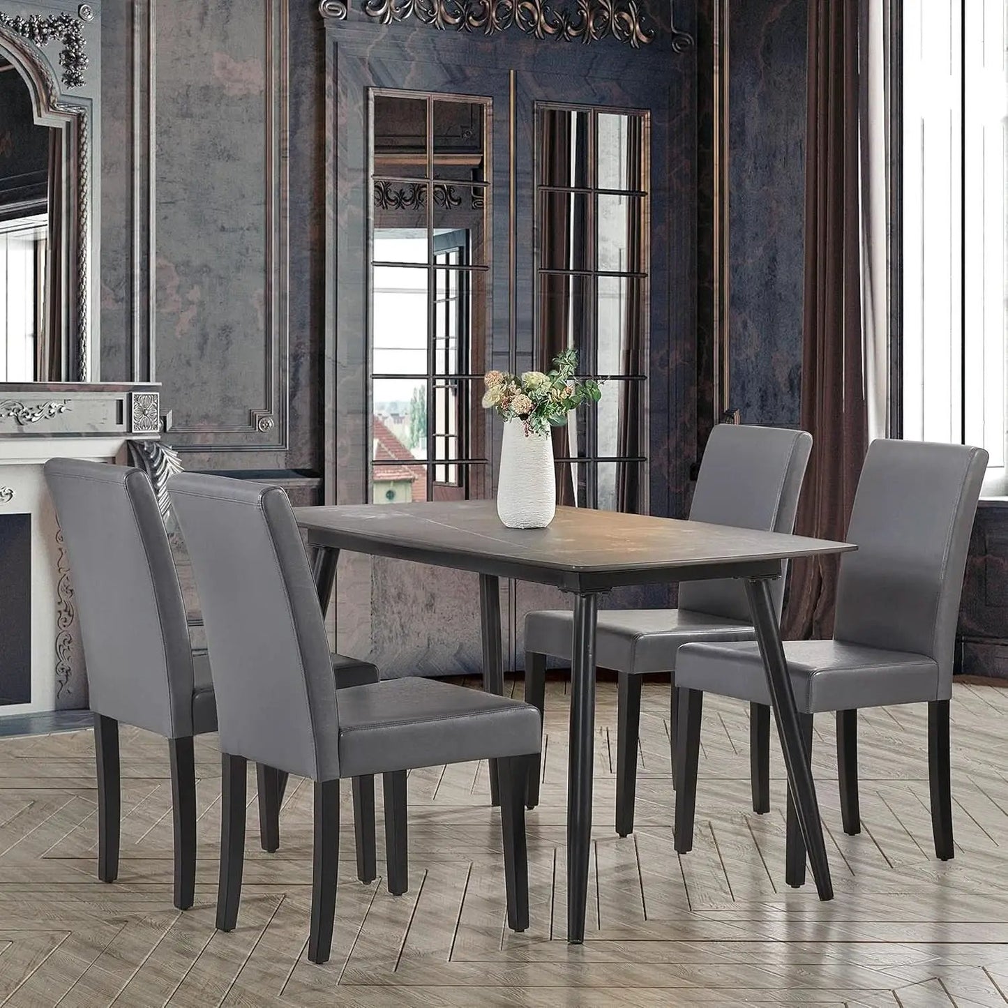 Gray Faux Leather Dining Chairs Set Of 4 With Waterproof Surface from PriceLows™