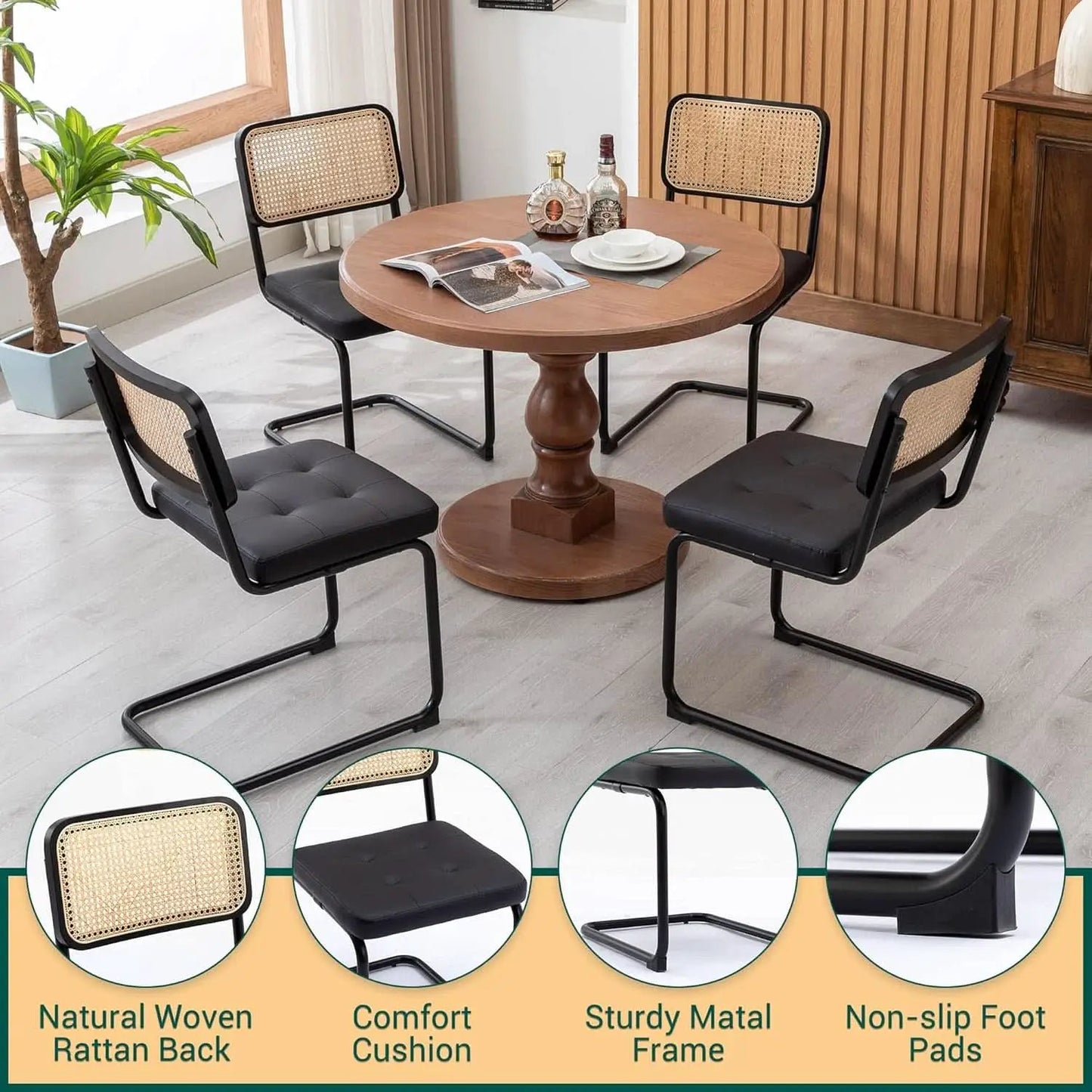 Mid Century Upholstered Cantilever Dining Chairs Black from PriceLows™