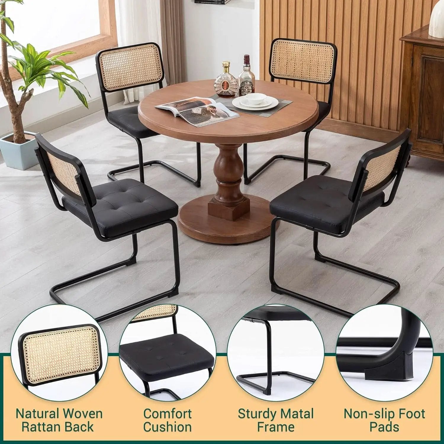 Mid Century Upholstered Cantilever Dining Chairs Black from PriceLows™