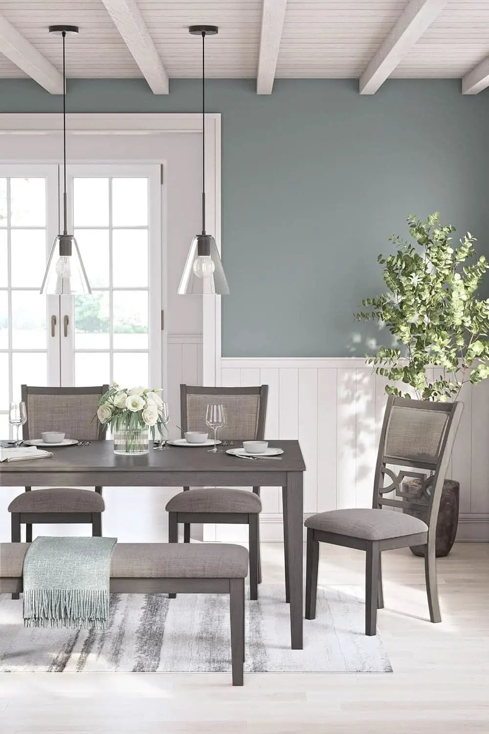 Diamond Patterned Dining Table Set Gray Walnut Stain from PriceLows™