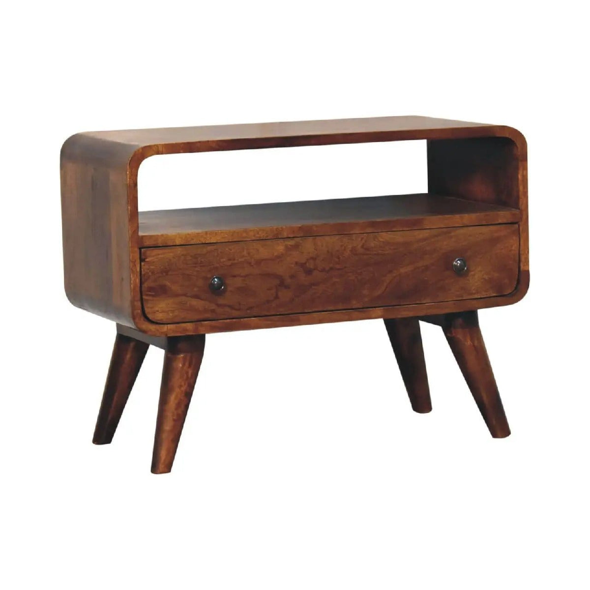 Mini Curved Media Unit Chestnut | 23.62 x 11.81 x 17.72 in | Solid Wood | Home