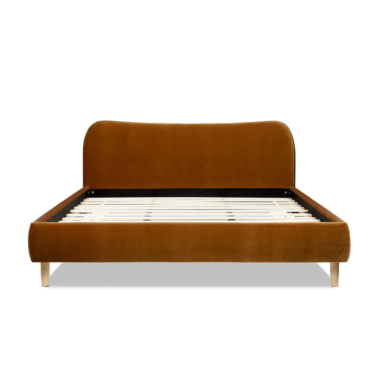 Roman Upholstered Platform Bed | Curved Headboard | Upholstered Rails | Eco-Friendly Construction