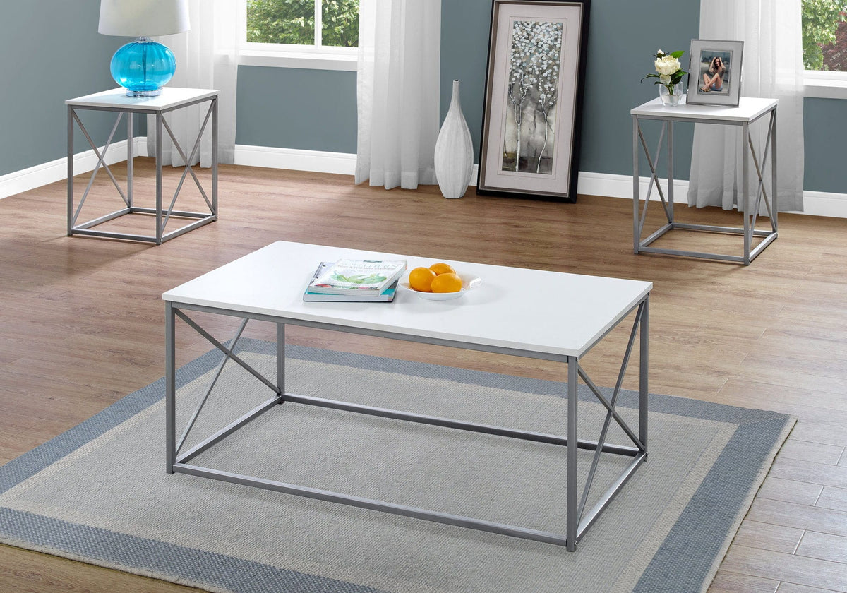 Table Set, Coffee, End, Side, Accent, Living Room, Contemporary, Modern (Set of 3) - | 42.25 x 22 x 18.25 in | Metal | White