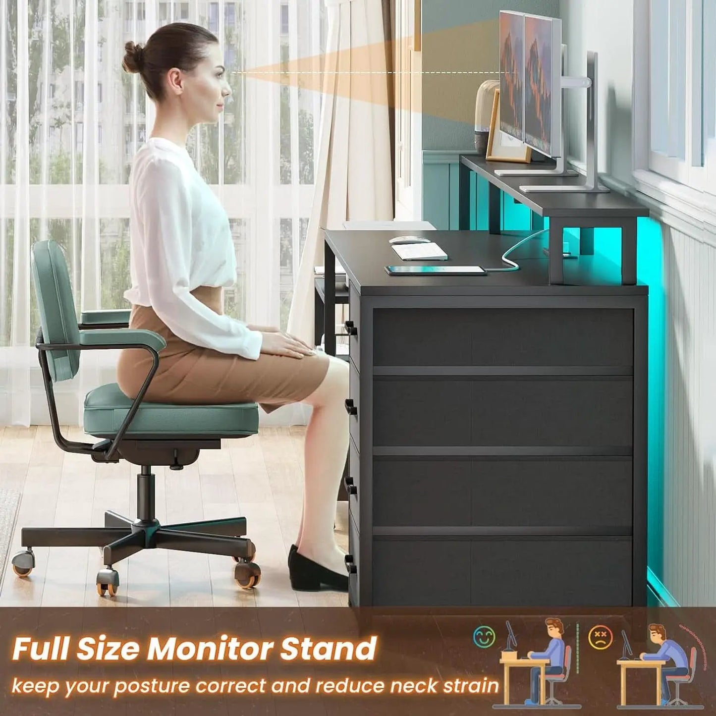 66 Inch Computer Desk 5 Drawers For Home Office Workspace from PriceLows™