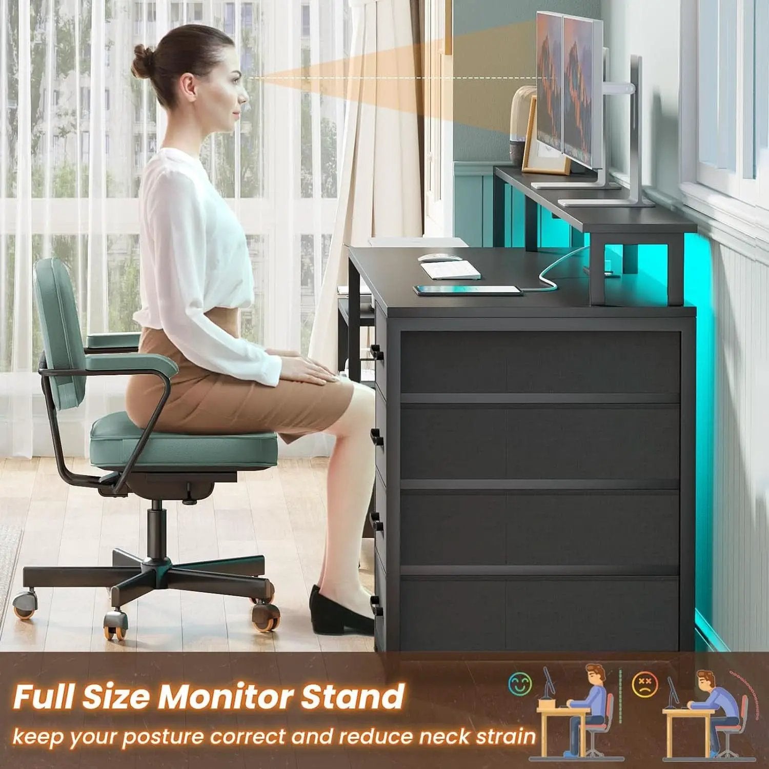 66 Inch Computer Desk 5 Drawers For Home Office Workspace from PriceLows™