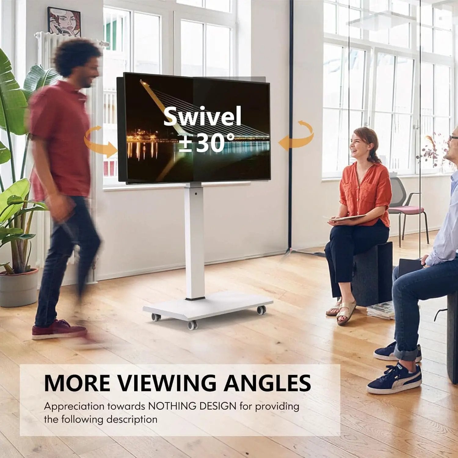 Rolling TV Stand On Wheels For 32 To 75 Inch TVs With 40 Degree Swivel from PriceLows™