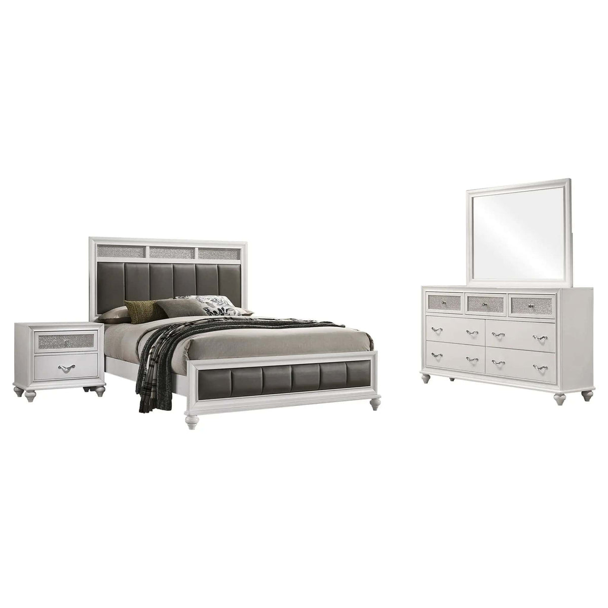 Barzini 4-piece Queen Bedroom Set | 4-Piece Set | Acrylic & Crystal | White
