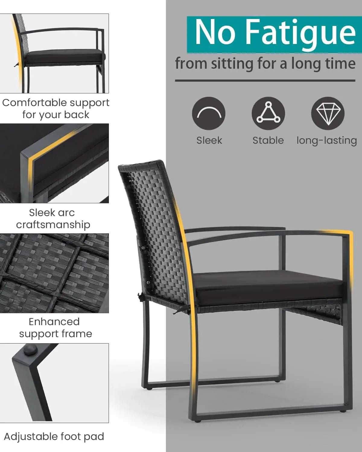 3 Piece Outdoor Rattan Patio Furniture Set With Durable Steel Frame And Strapped Cushions from PriceLows™
