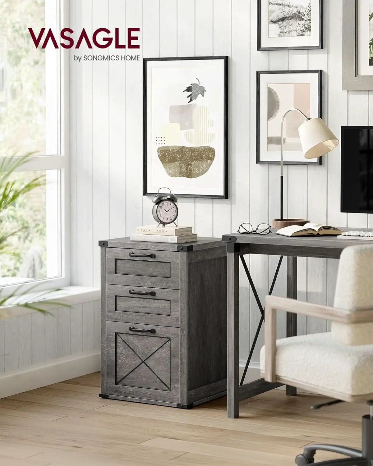 Misty Gray File Cabinet 3 Drawer Modern Farmhouse Style from PriceLows™