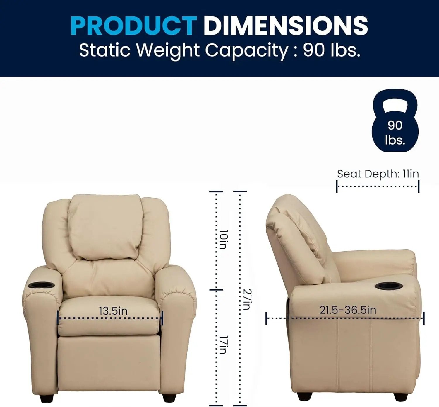 Beige Kids Recliner With Cup Holder For Cozy Seating from PriceLows™
