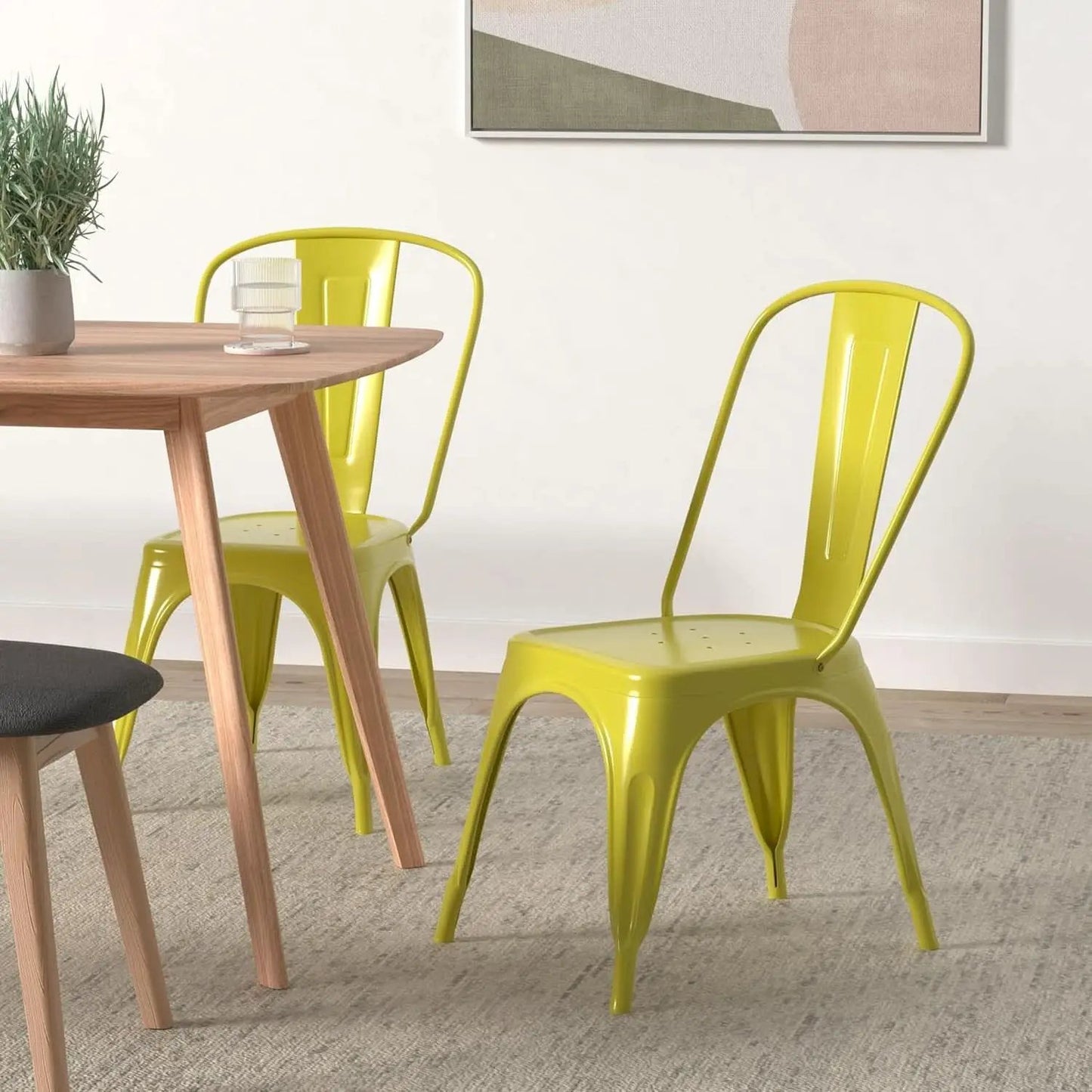 Stackable Yellow Metal Dining Chair 18 Inch Kitchen from PriceLows™