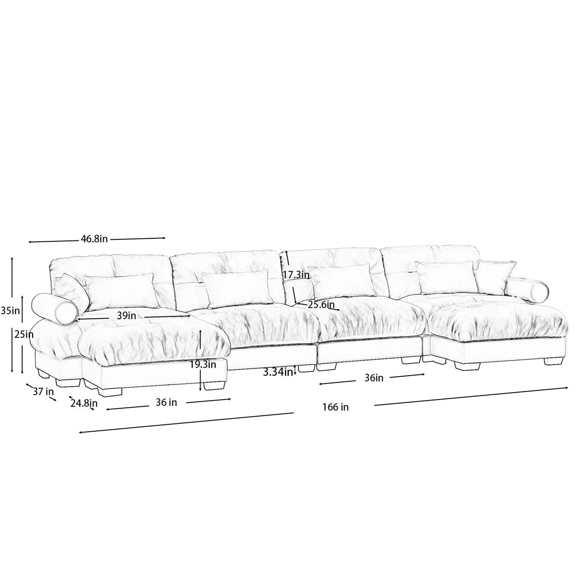 Modular Sectional Sofa | Deep Comfort Cushions | Vintage Fabric Ottoman