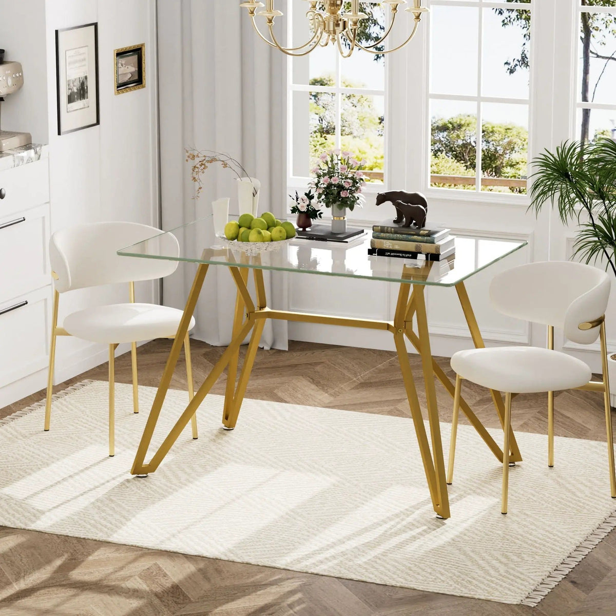 Modern Glass Dining Table With Metal Legs | 2 Pieces | Tempered Glass & Metal | Dining Room