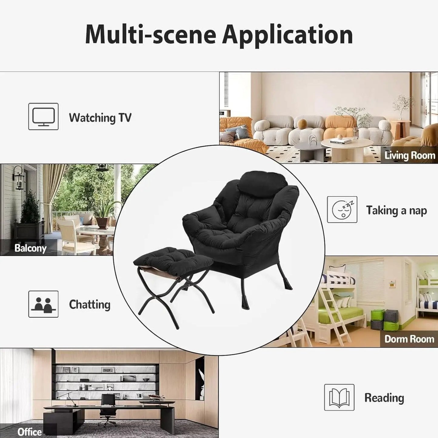 Black Velvet Folding Ottoman Lounge Chair With Footrest from PriceLows™