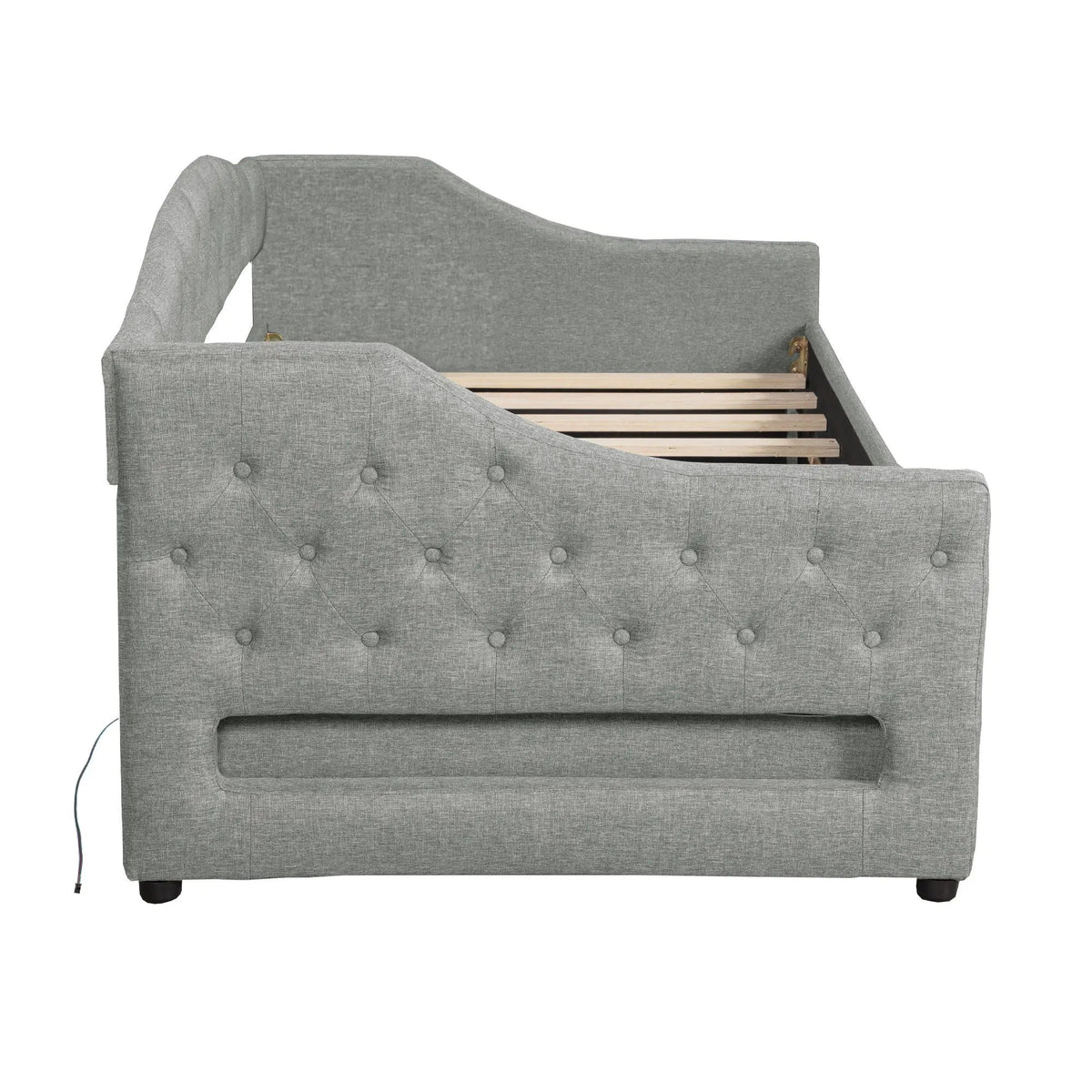 Daybed With LED Lights | Upholstered Trundle Daybed | Thickly Padded Sponge | 84 Inch Length