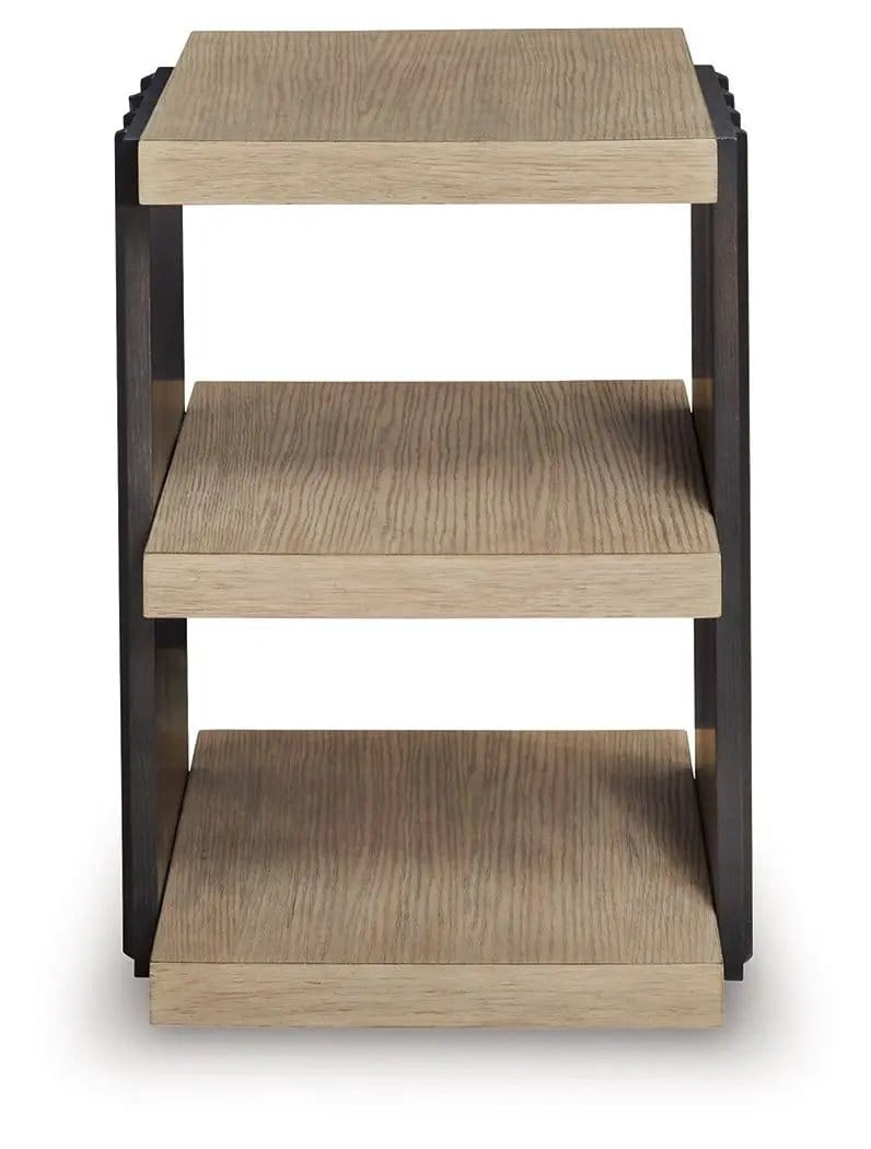 Rylandyn Rectangular End Table | 18.25 x 24 x 25 in | Oak Veneer & Mdf | Black / Light Brown