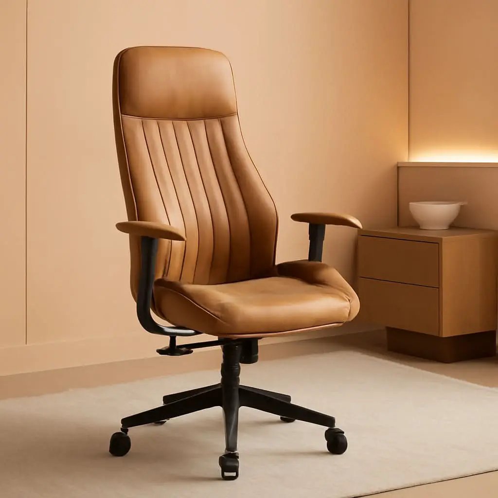 Ergonomic Mid Century Leather Office Chair With Lumbar from PriceLows™