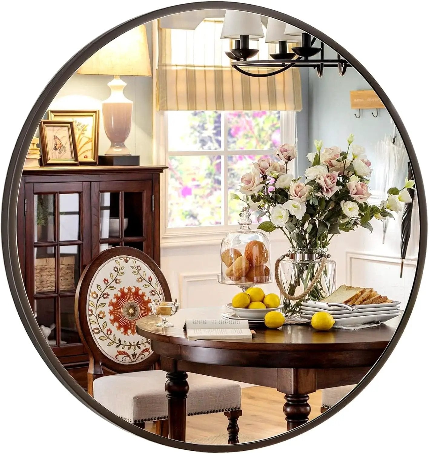 24 Inch Matte Black Round Wall Mirror For Bathroom Vanity And Living Room Decor from PriceLows™