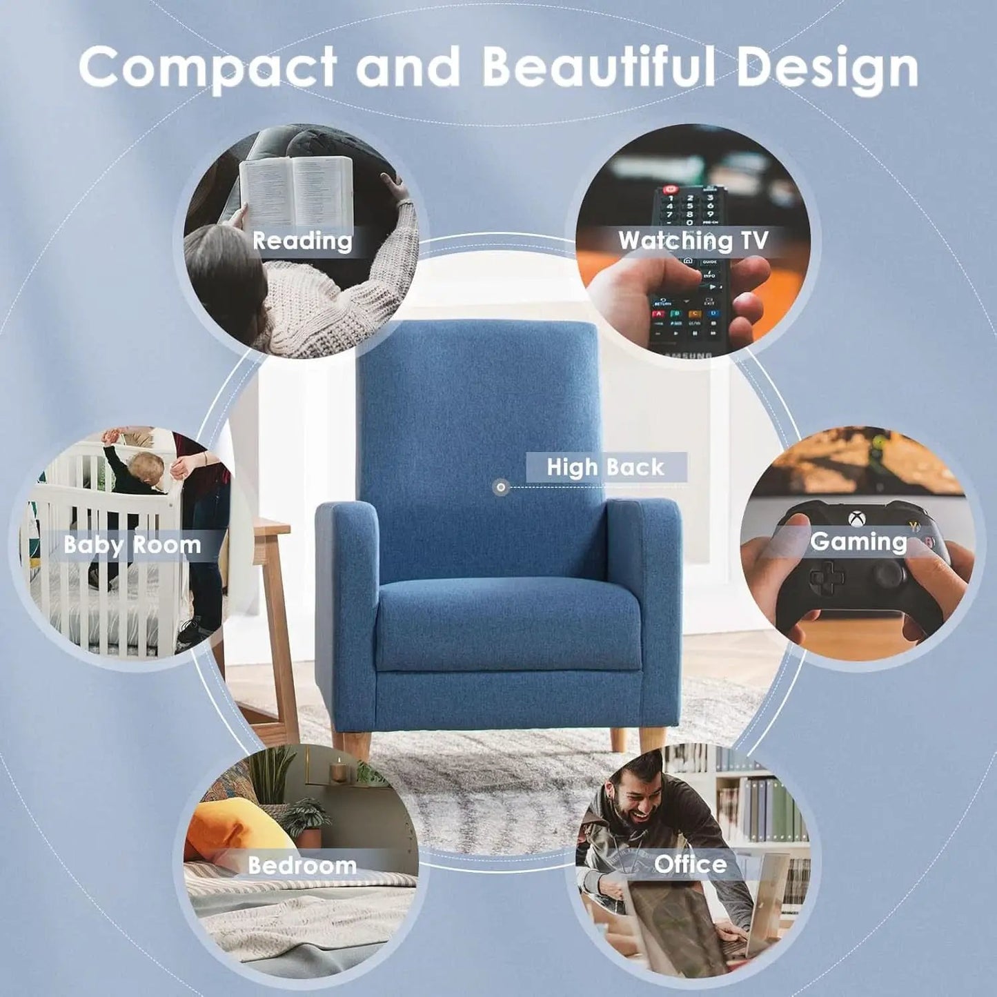 Blue Upholstered Accent Armchair With Back Cushions from PriceLows™