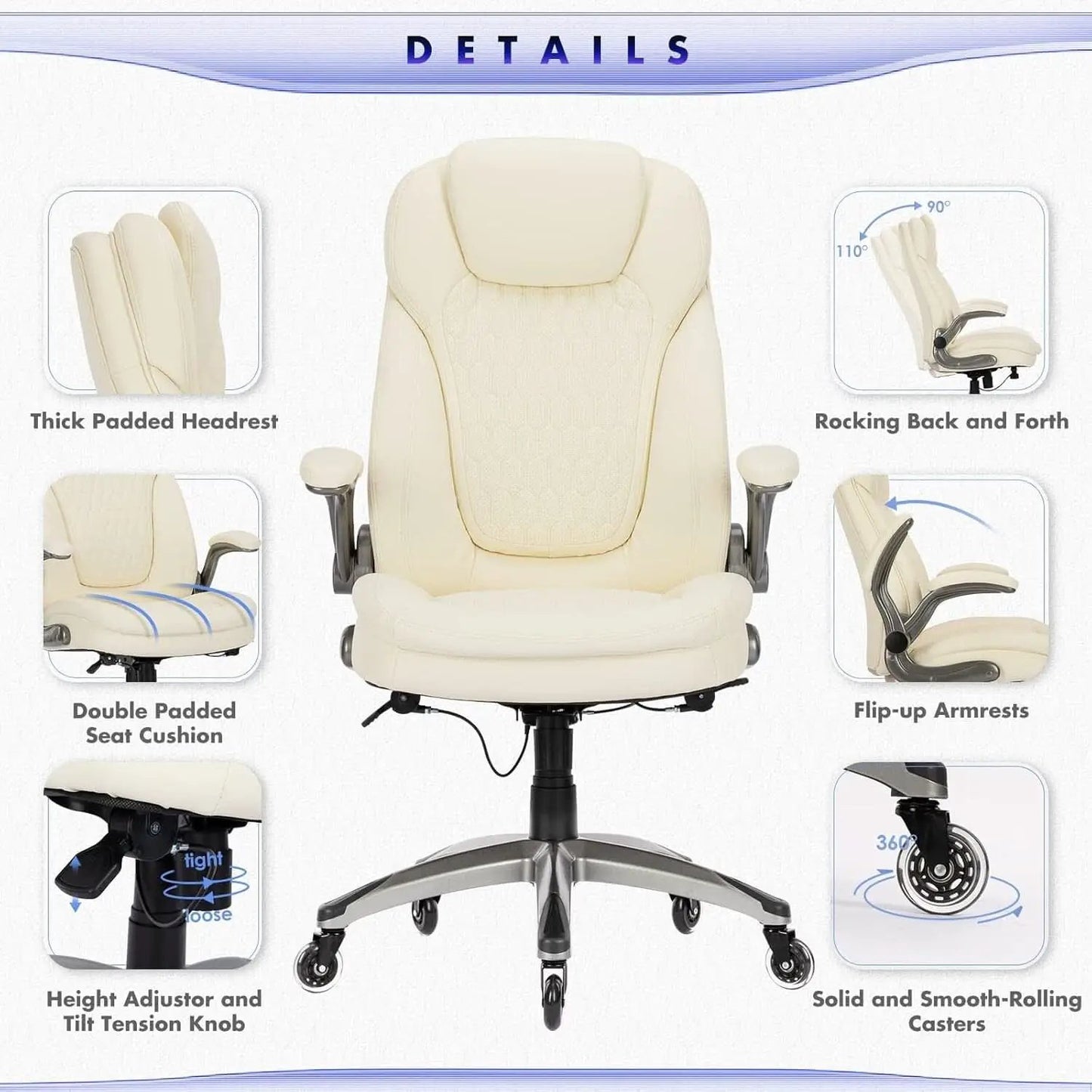 Ivory Ergonomic High Back Office Chair With Leather Seat from PriceLows™