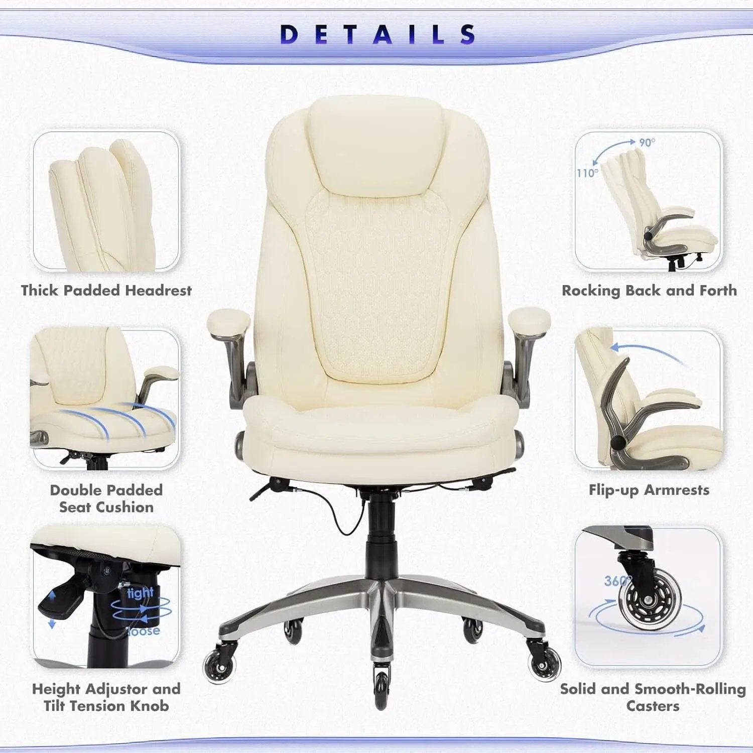 Ivory Ergonomic High Back Office Chair With Leather Seat from PriceLows™
