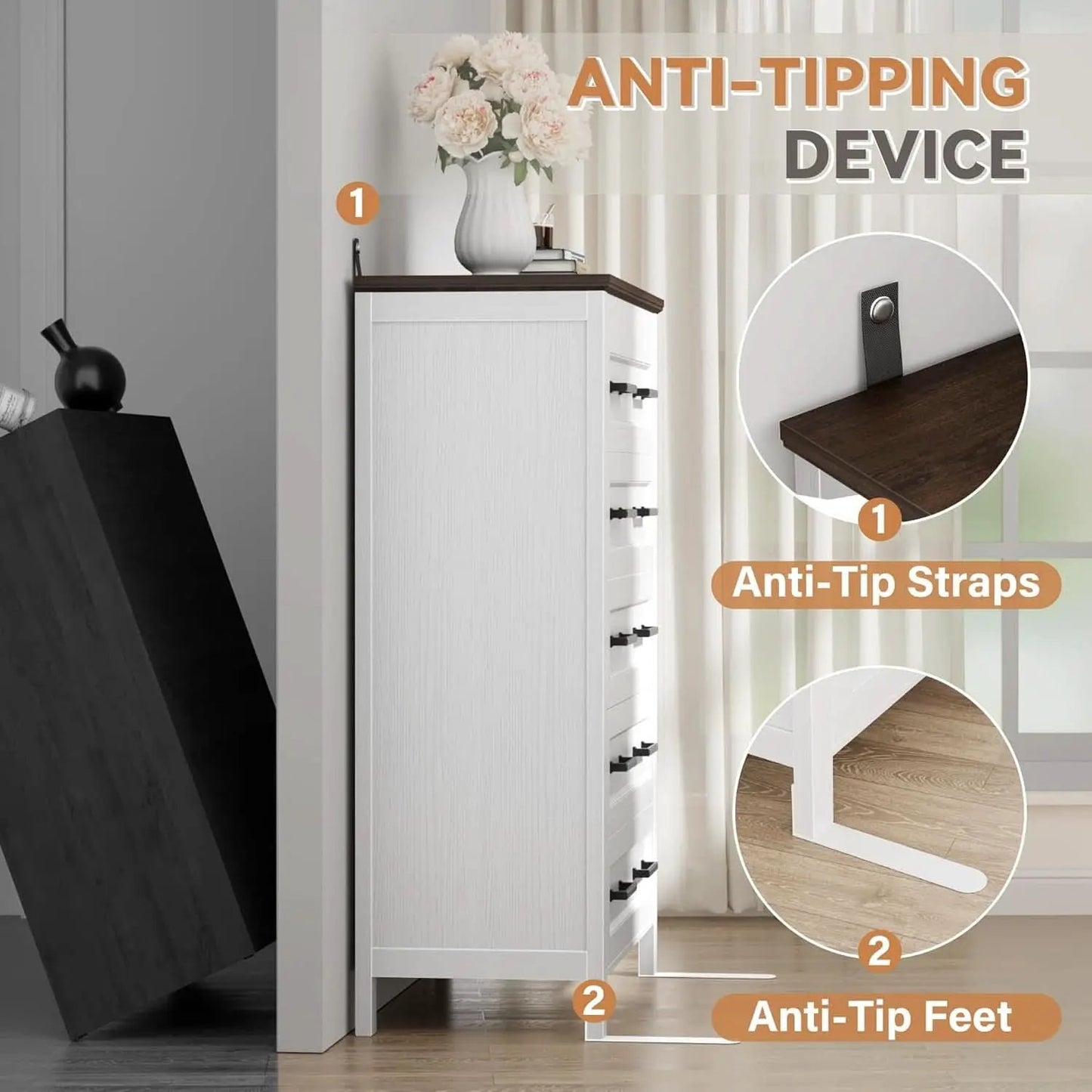 Tall White ChestOfDrawers With Five Drawers WalnutBrown from PriceLows™