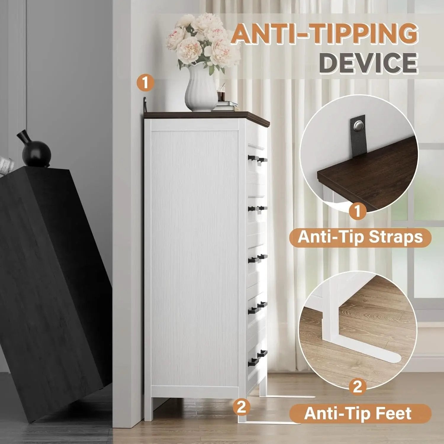 Tall White ChestOfDrawers With Five Drawers WalnutBrown from PriceLows™