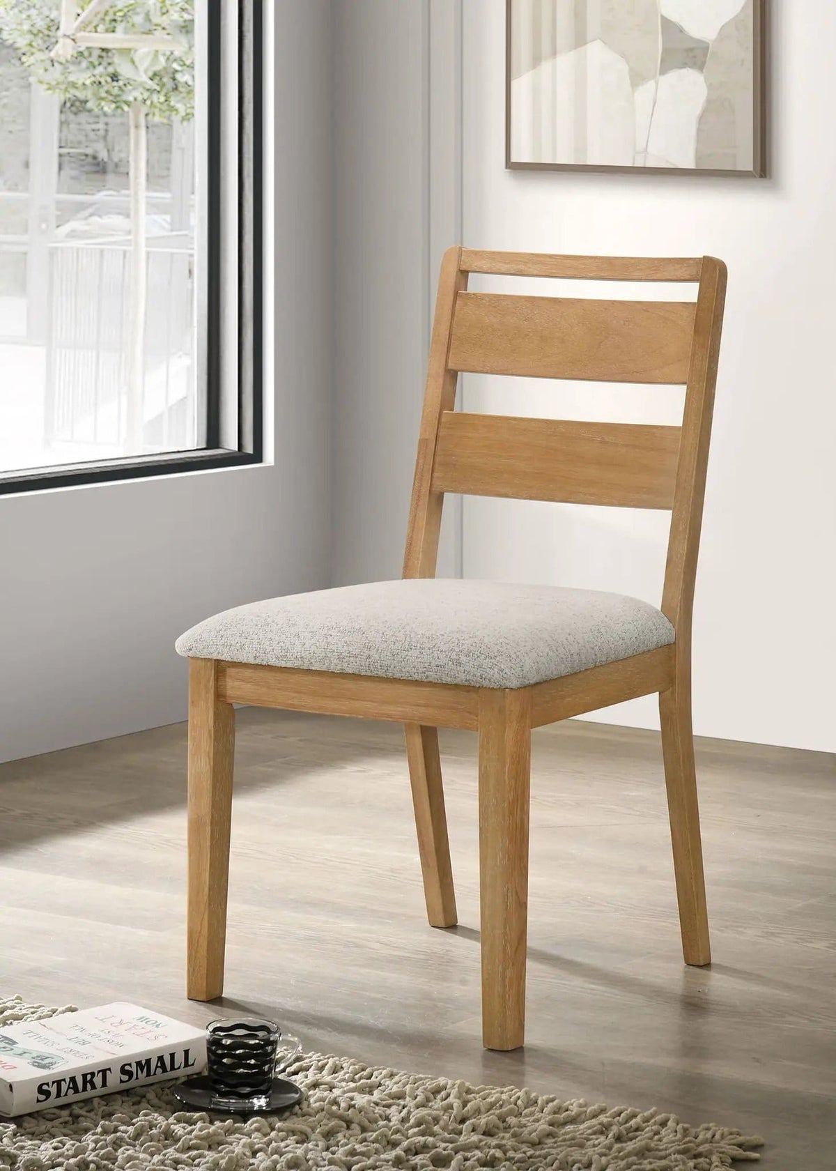 Duncan Ladder Back Dining Side Chair Washed Oak (Set of 2) | 20.25 x 22.5 x 35.75 in | Solid Wood & Fabric | Dining Room