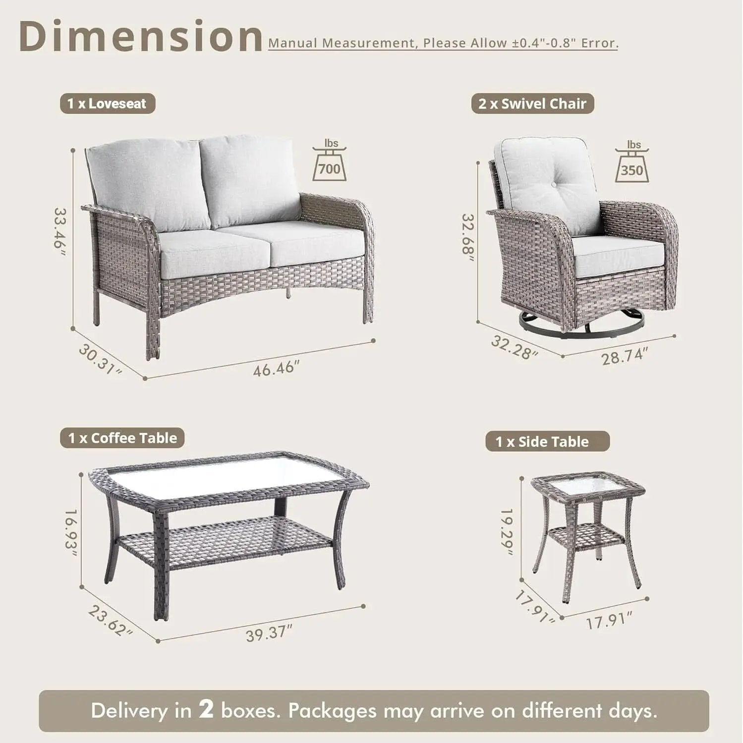 5 Piece Outdoor Patio Furniture Set With Swivel Rocker Chairs Light Gray from PriceLows™