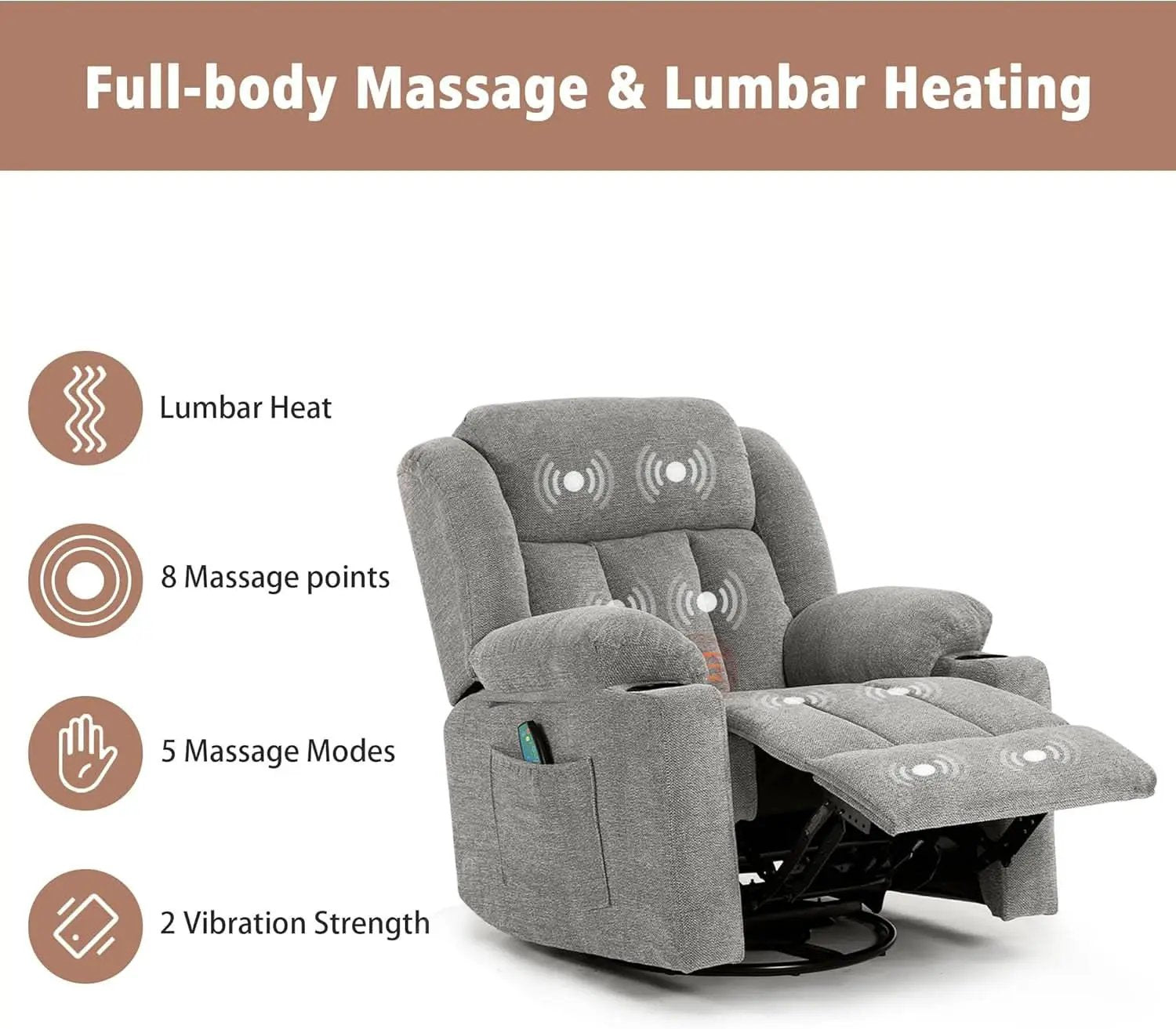 Large Rocker Swivel Recliner Chair With Massage And Heat from PriceLows™