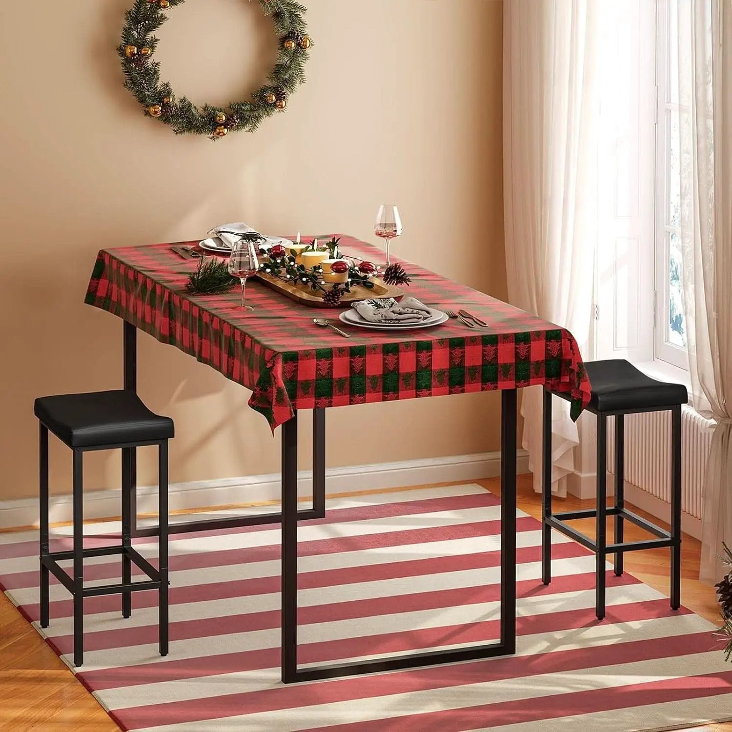 Counter Height Bar Stools Set Of 2 Saddle Seat Black from PriceLows™