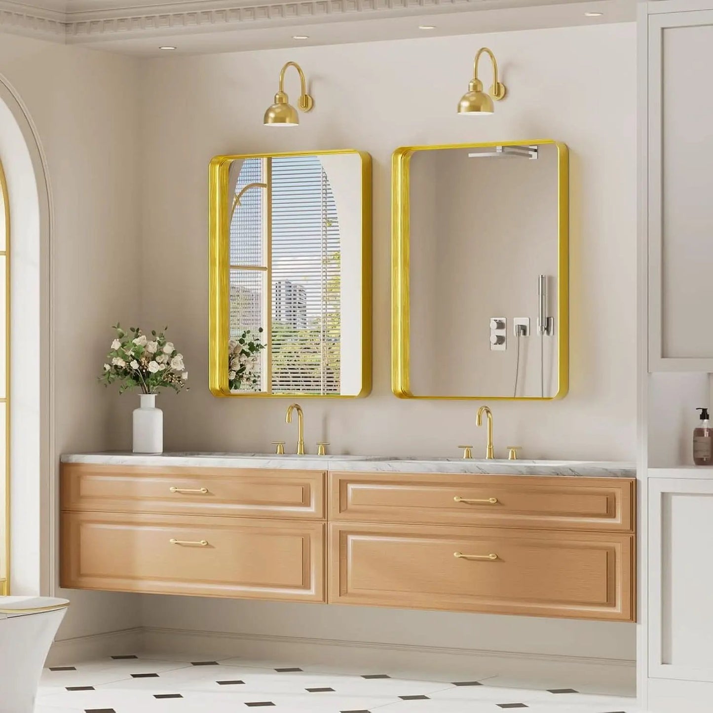 Bathroom Mirror 22x30 Inch Wall Mounted Gold Frame Tempered from PriceLows™