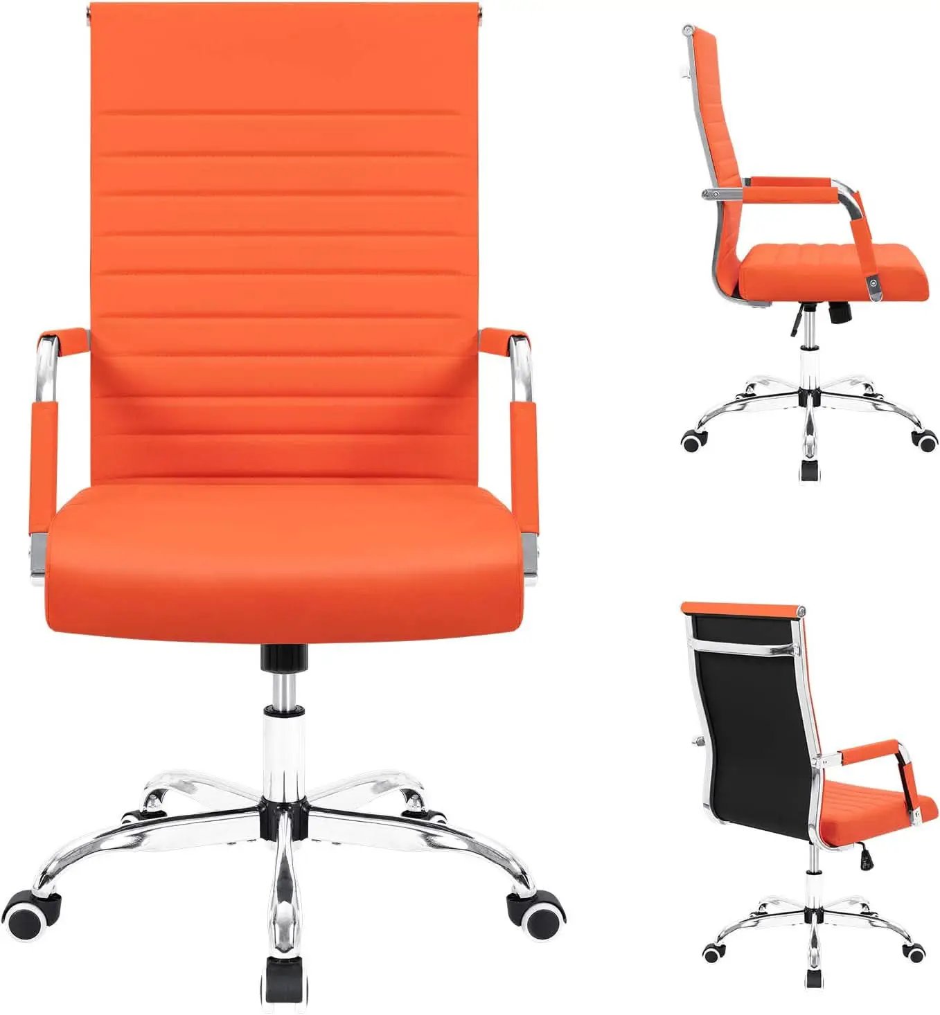Orange Ribbed Leather Office Desk Chair Adjustable Height from PriceLows™