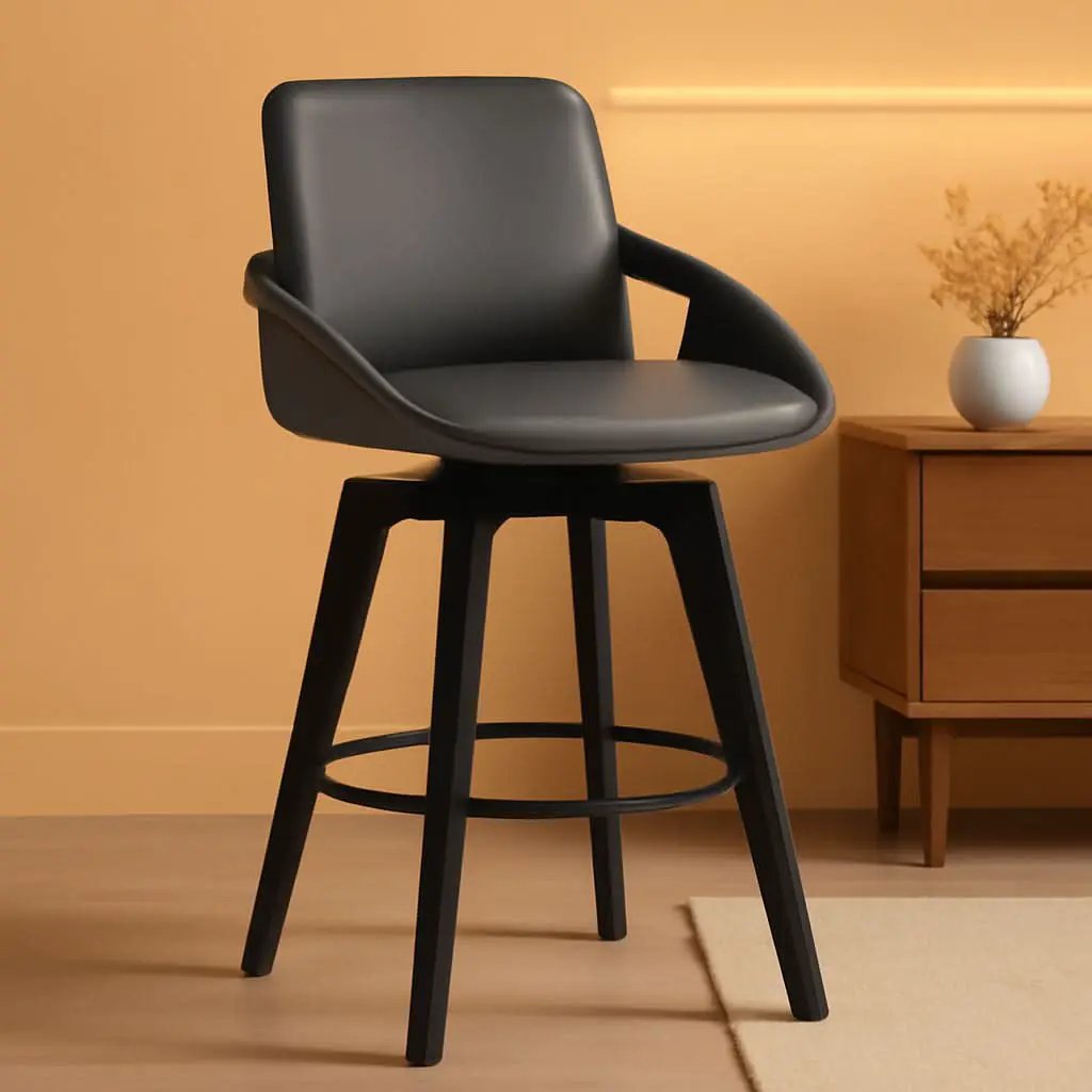 Mid Century Swivel Bar Stool Gray Faux Leather 26 Inch Seat from PriceLows™