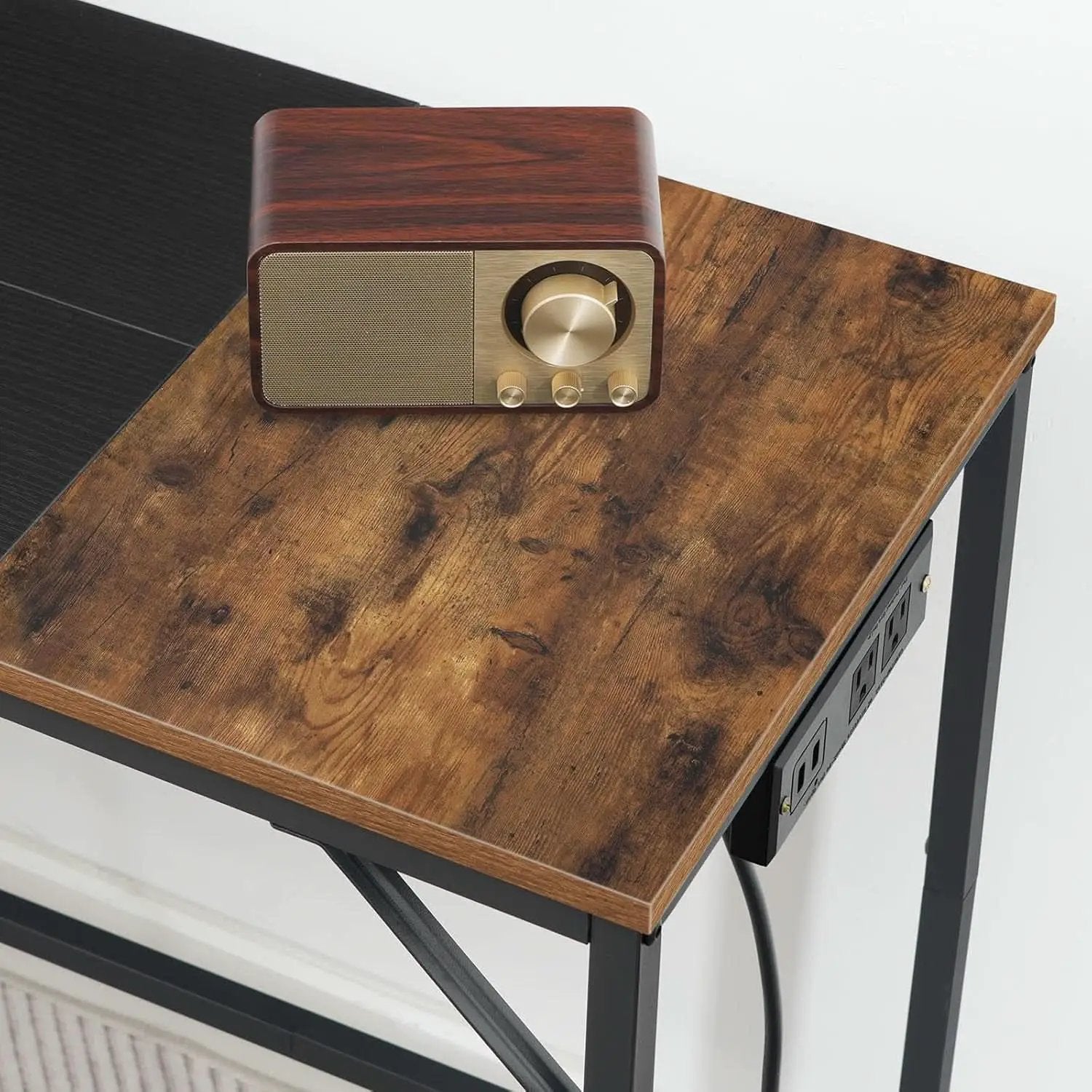 Computer Desk With Power Outlets In Rustic Brown And Black from PriceLows™