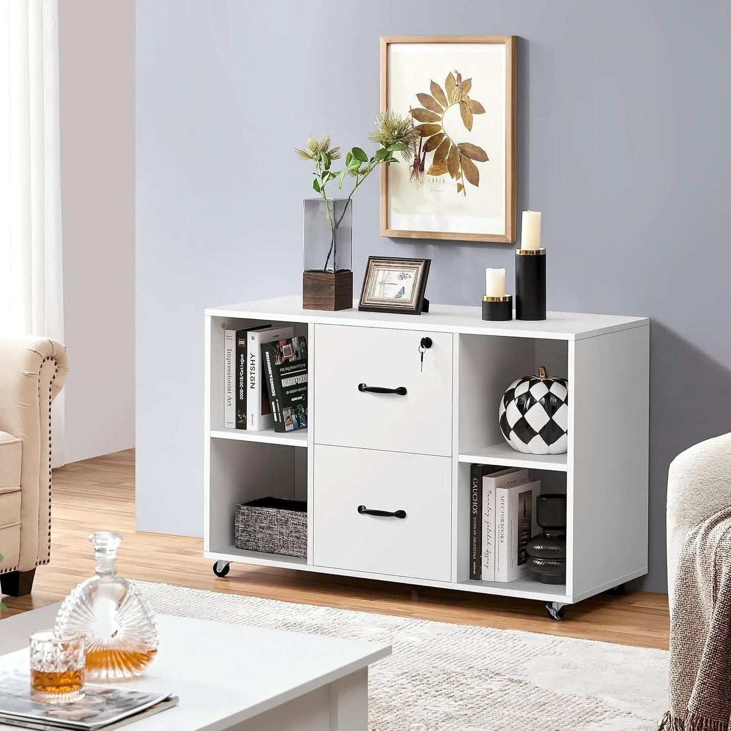 White Mobile Letter Size Lateral File Cabinet 2 Drawers from PriceLows™