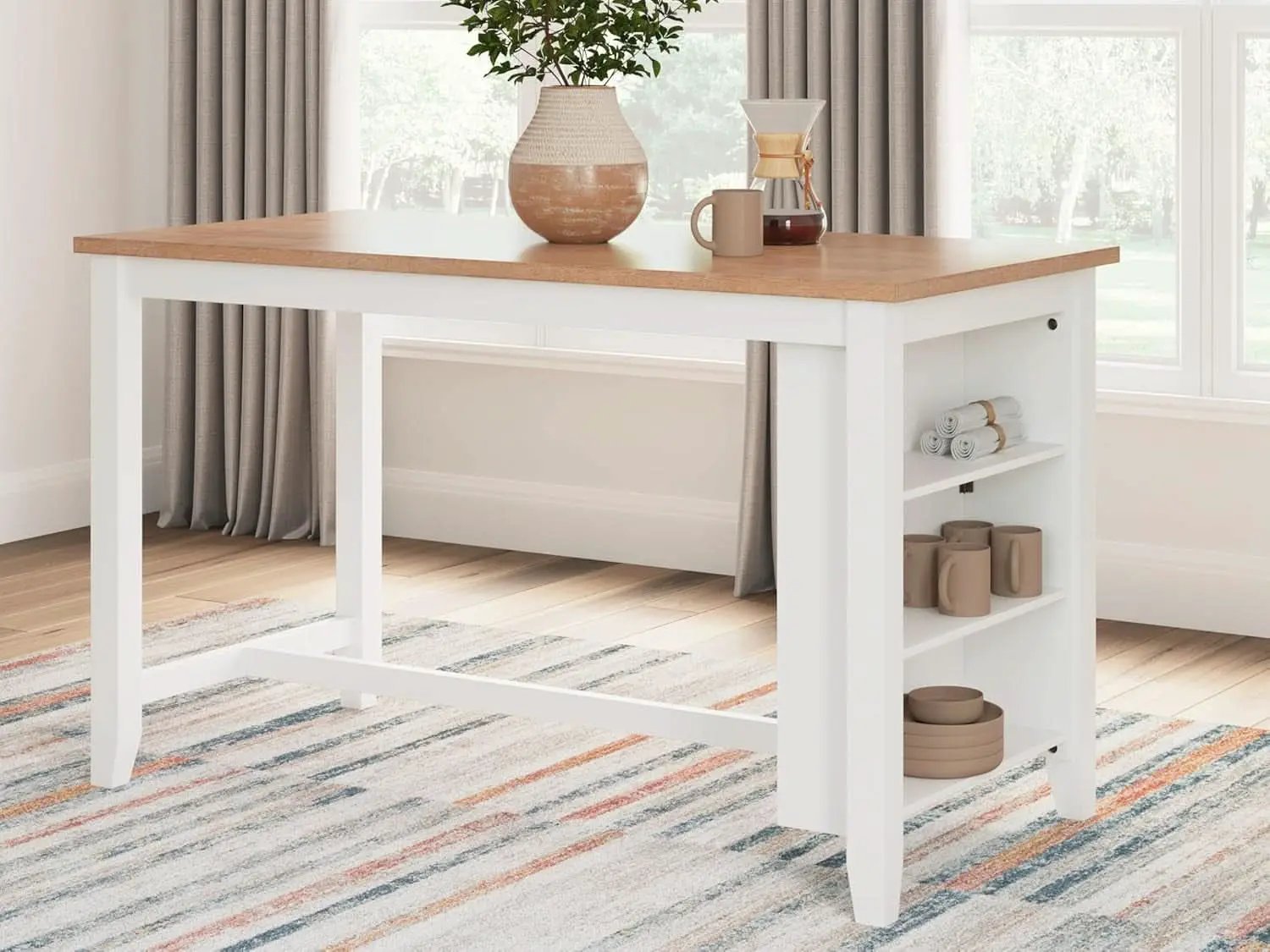 Farmhouse Counter Height Dining Table 3 Shelves Light Brown from PriceLows™