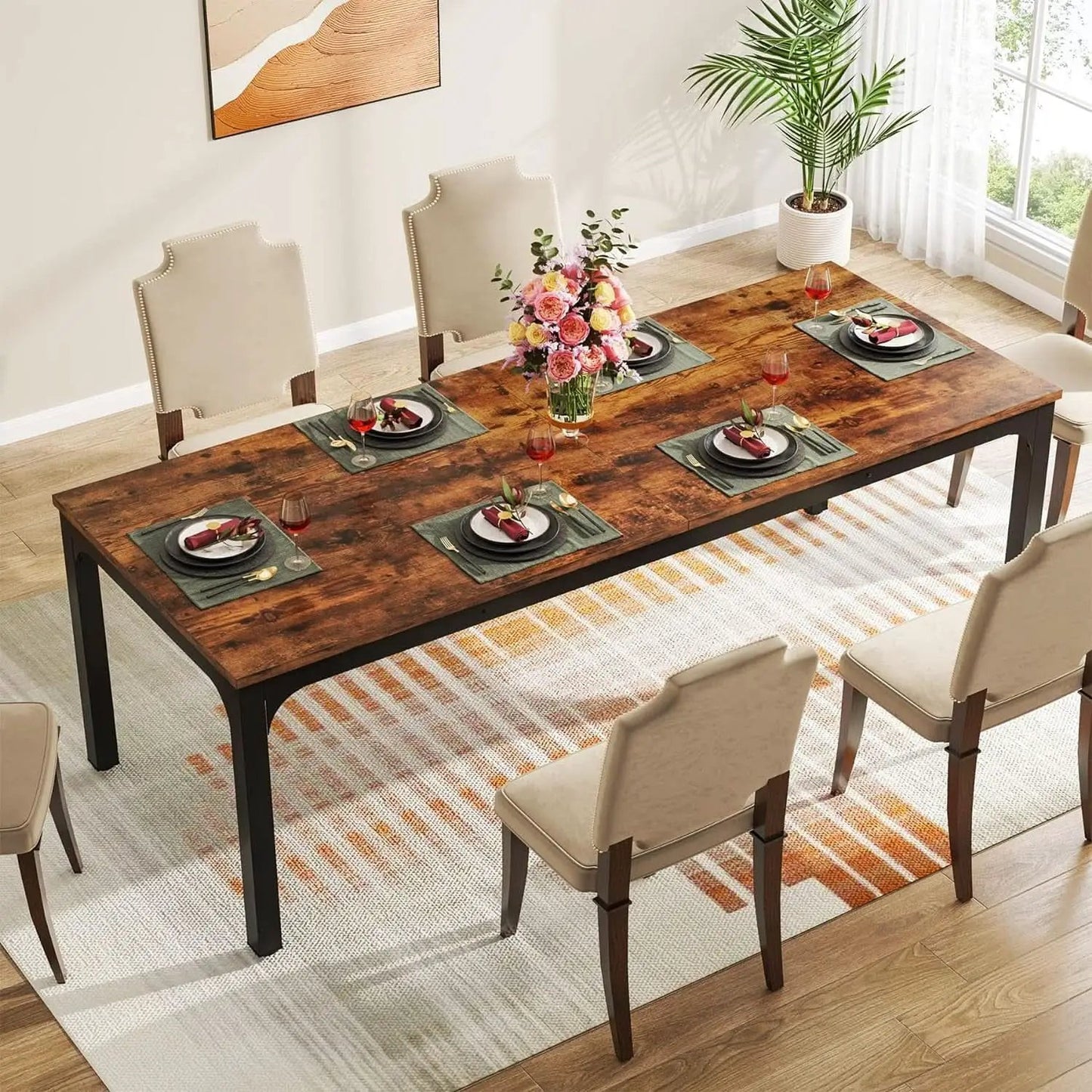 78 Inch Narrow Dining Table For 6 To 8 People Rustic Wood from PriceLows™