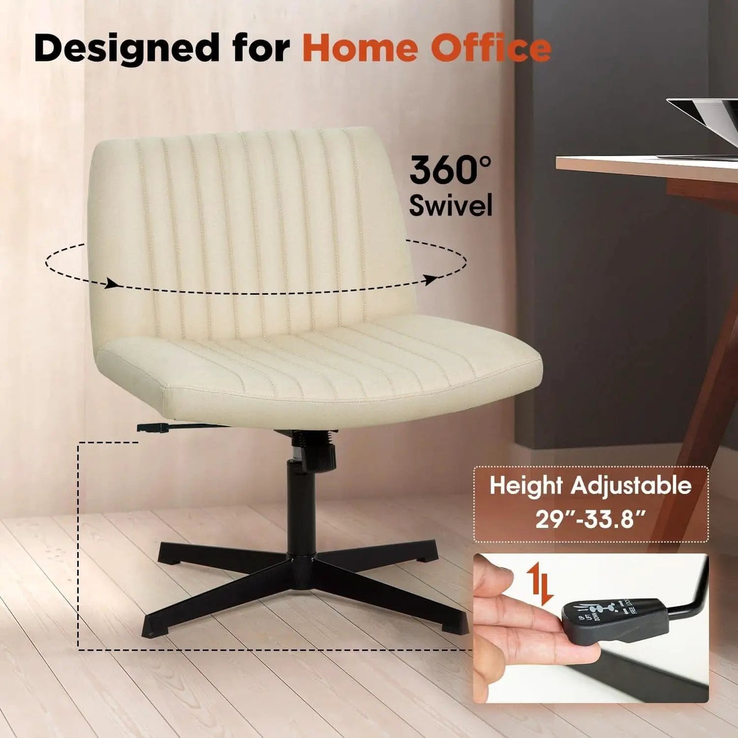 Criss Cross Armless Office Chair Beige Height Adjustable from PriceLows™