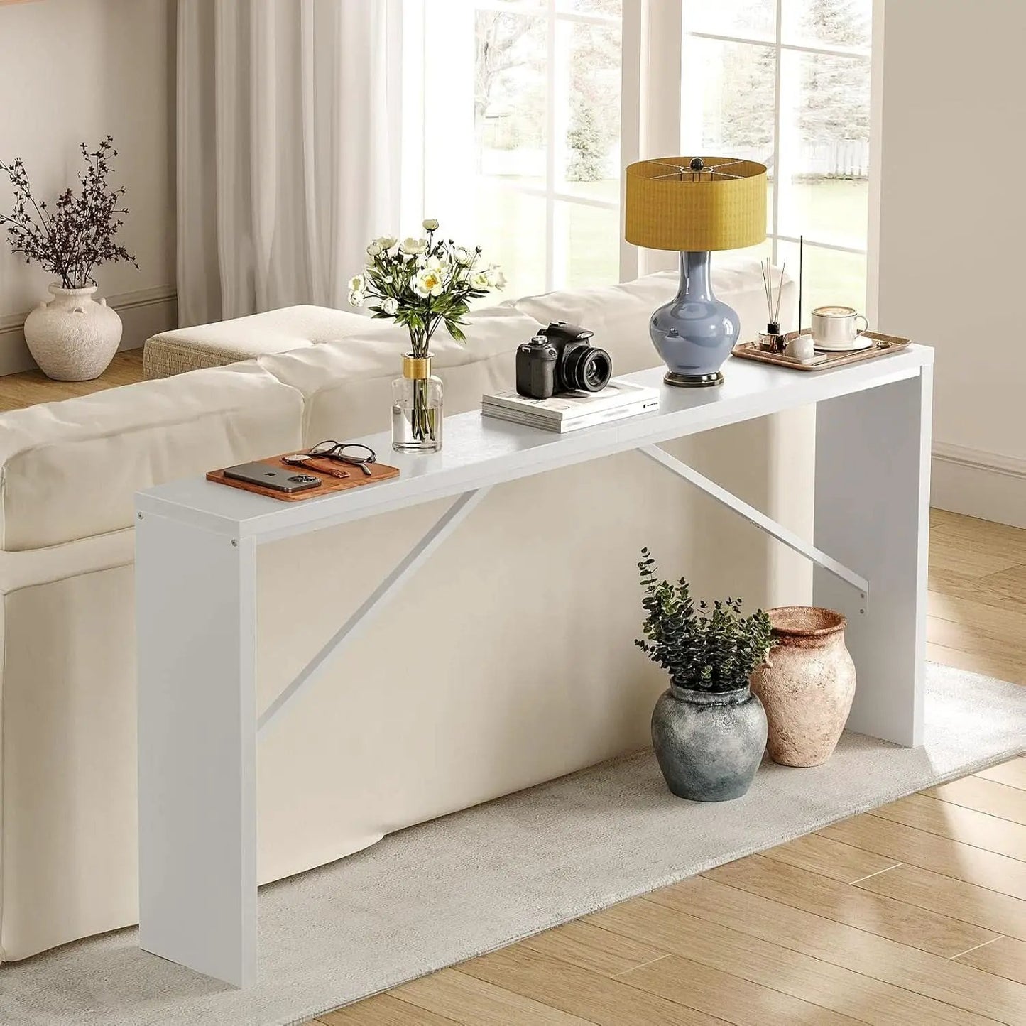 62.2-Inch Industrial White Console Table With Metal Frame from PriceLows™