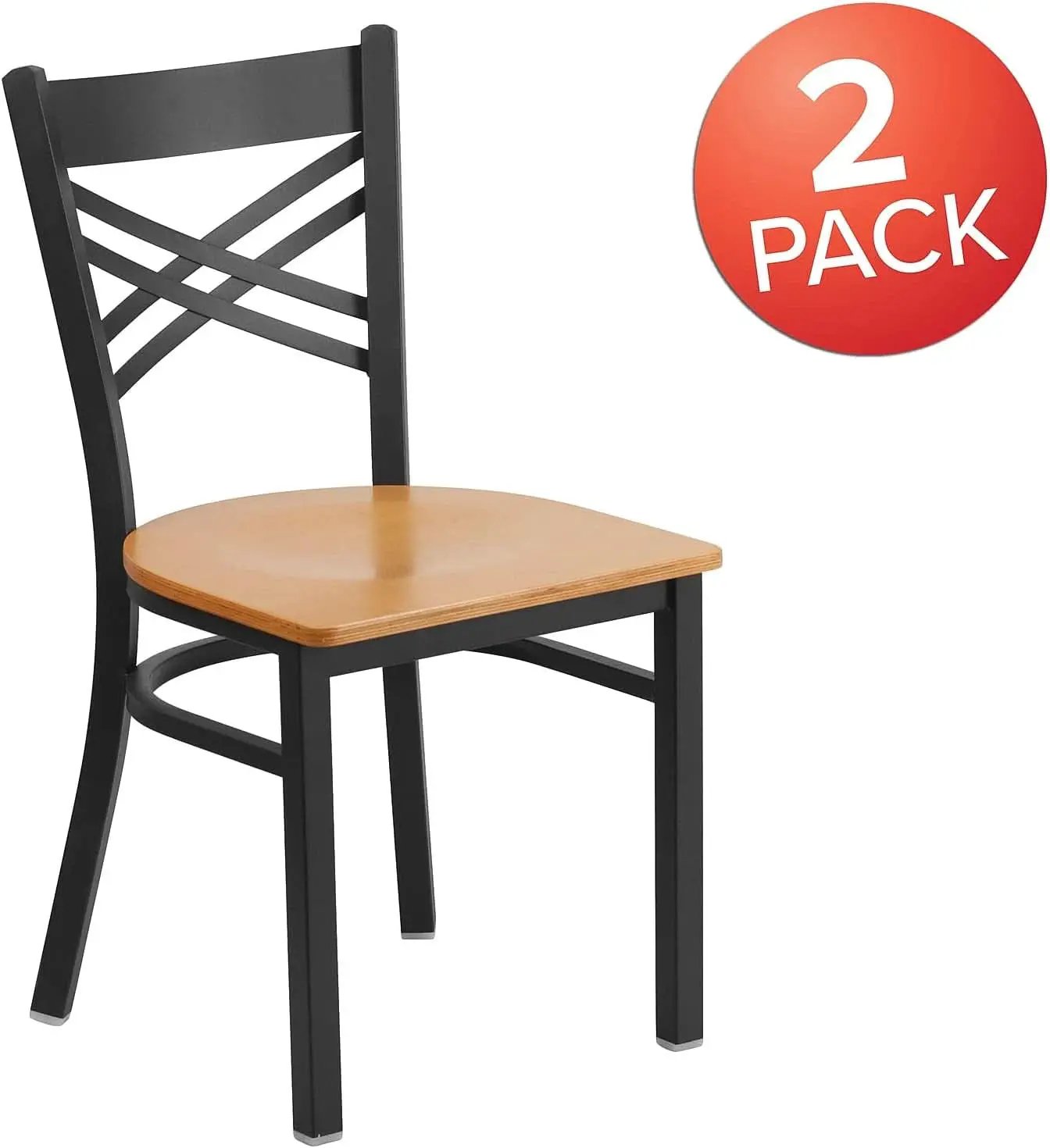 Two Pack Hercules Series Black X Back Metal Dining Chairs With Natural Wood Seats from PriceLows™