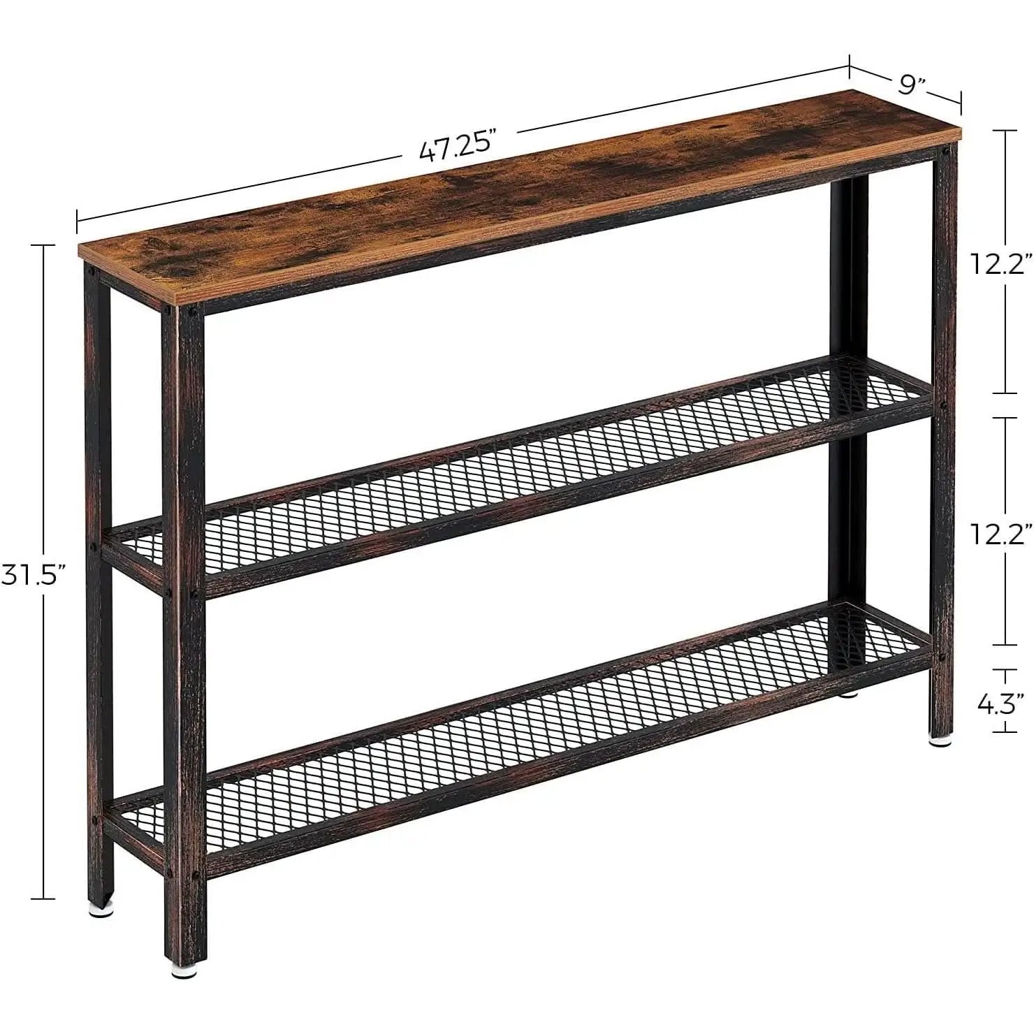Rustic Console Table 47.25 Inch Long With Mesh Shelves from PriceLows™