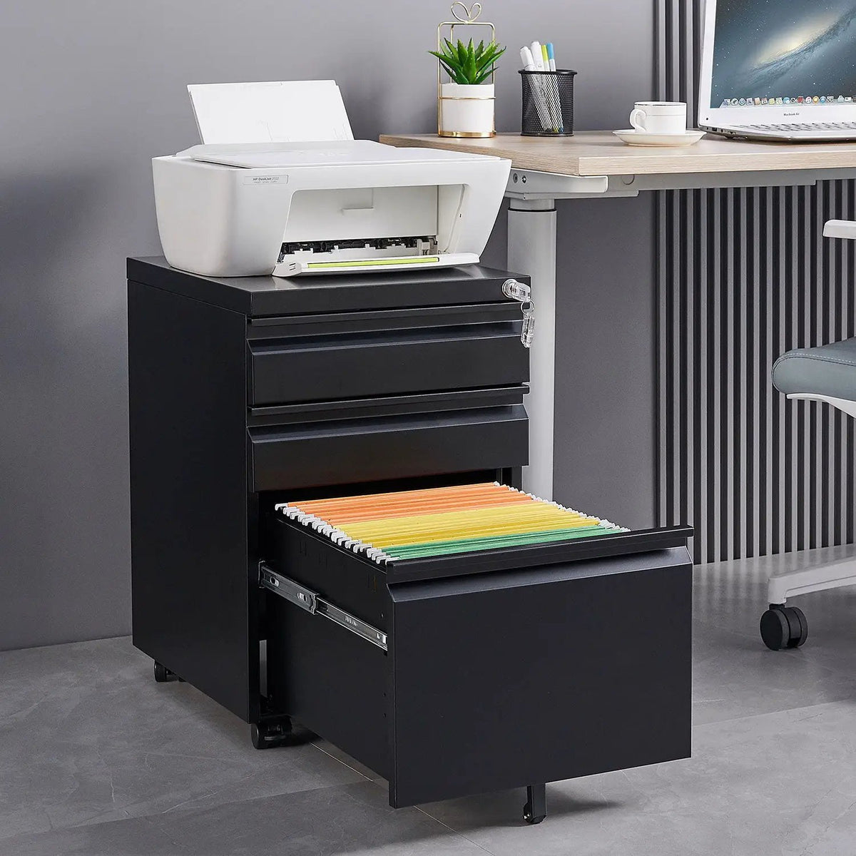 Mobile Filing Cabinet | 3 Drawers | Lockable Metal | Legal And Letter Size