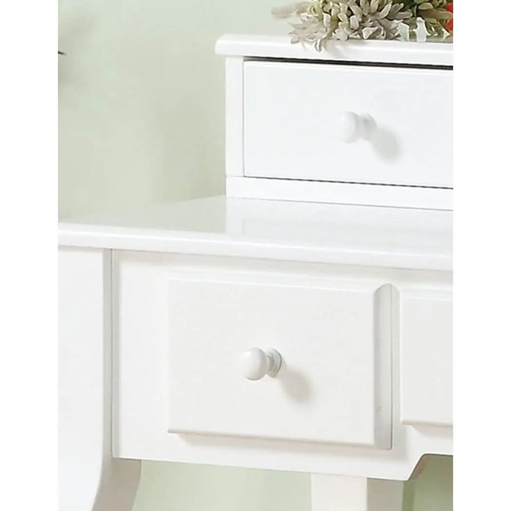 Ashley Wood Vanity Table And Stool Set With Beige Upholstery And Five Drawers from PriceLows™