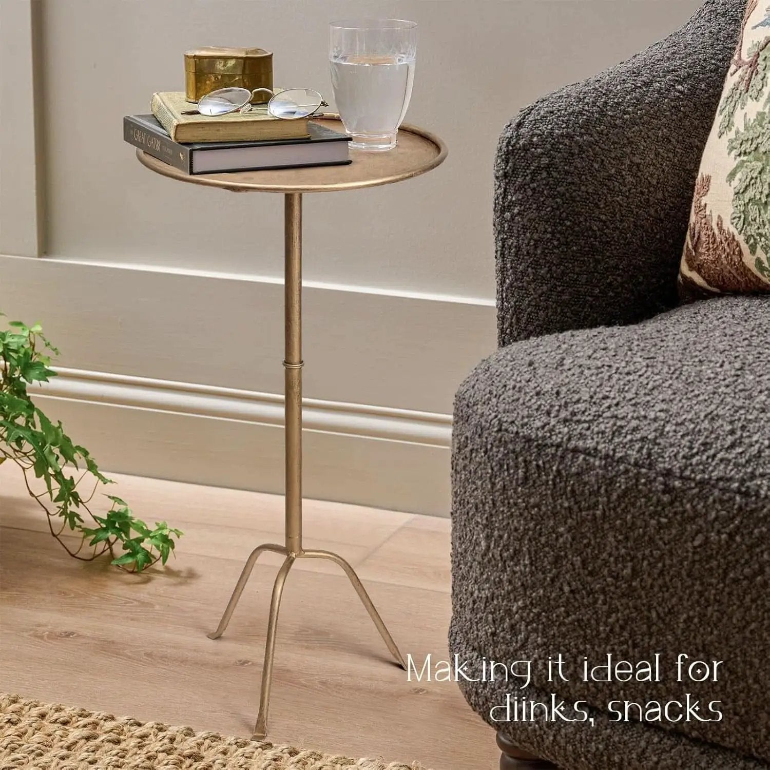 Antique Brass Martini Side Table Compact Raised Edge from PriceLows™