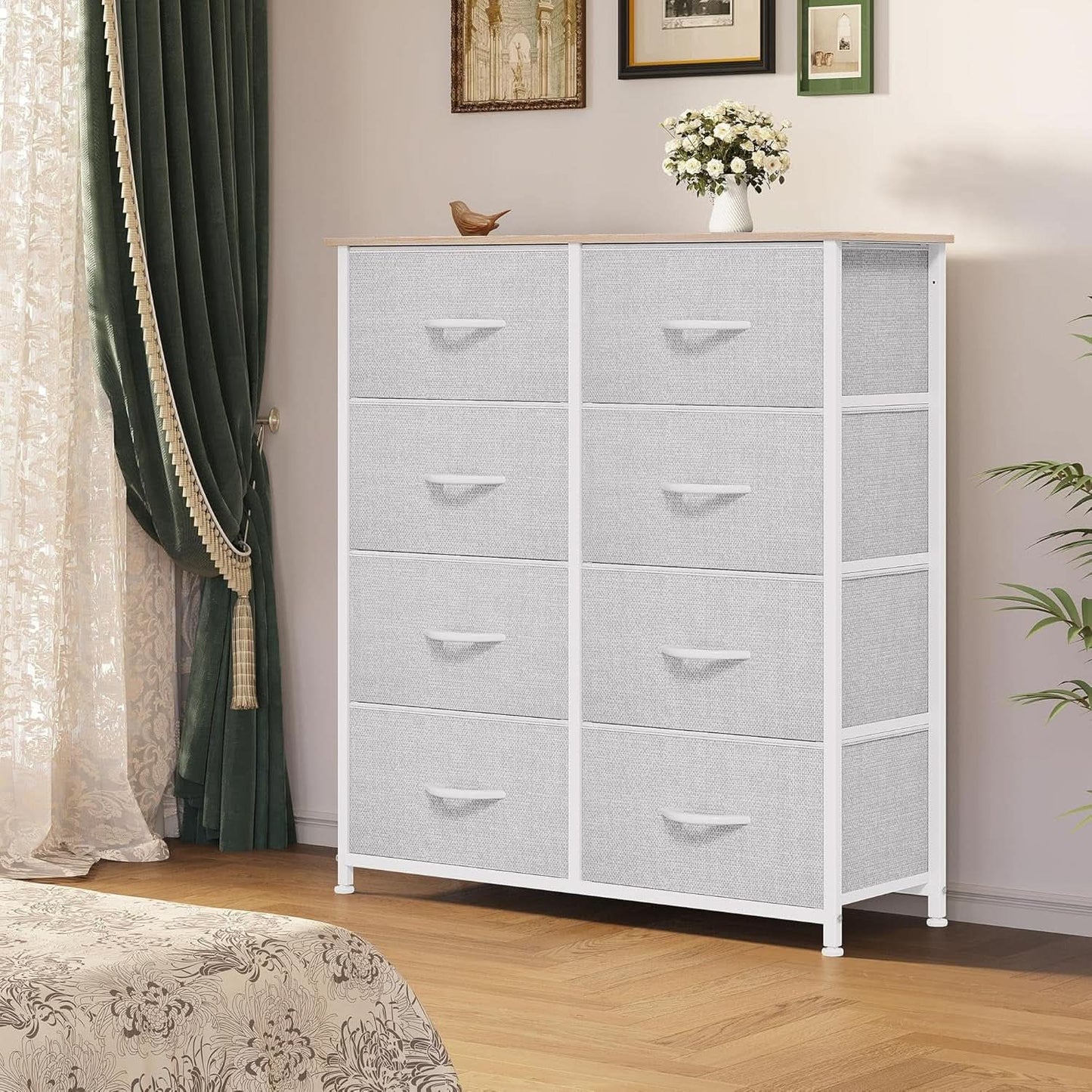 Bedroom Tall Linen Textured Fabric Dresser Drawers from PriceLows™